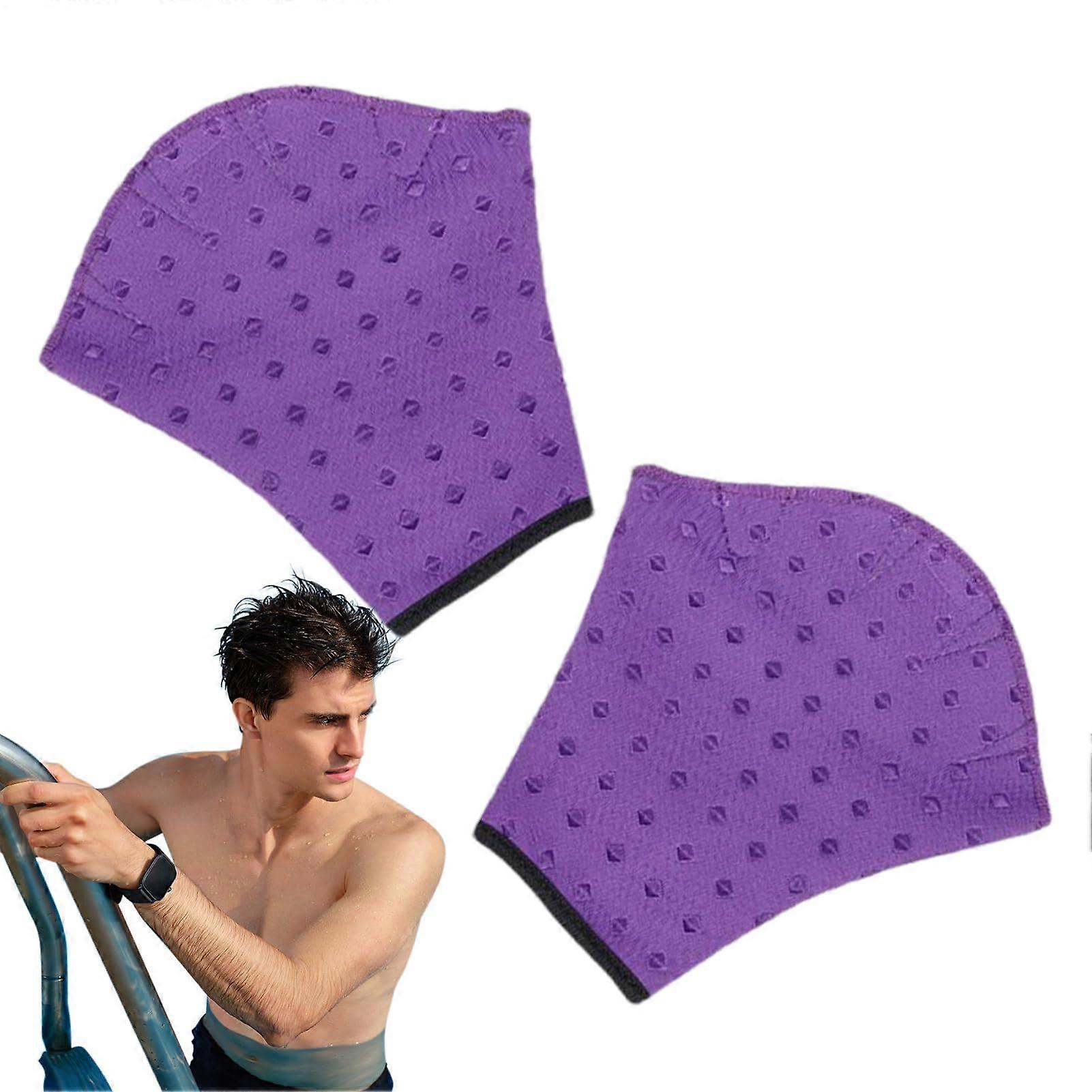 Swimming gloves – Neopren training mittens with wrist loop, swimming accessories, Purple L