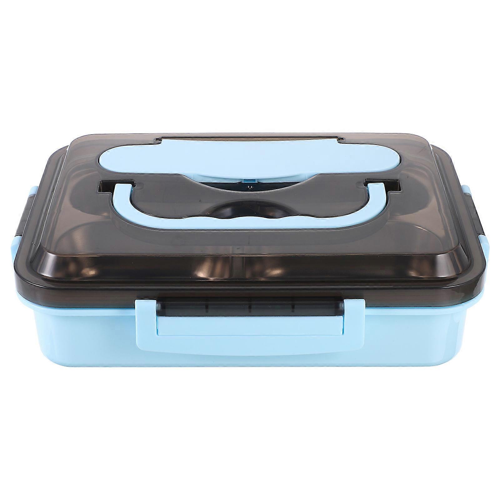 Reusable Lunchable Container Leakproof Daily Use Rectangular Double Layer Compartment Blue 1Set