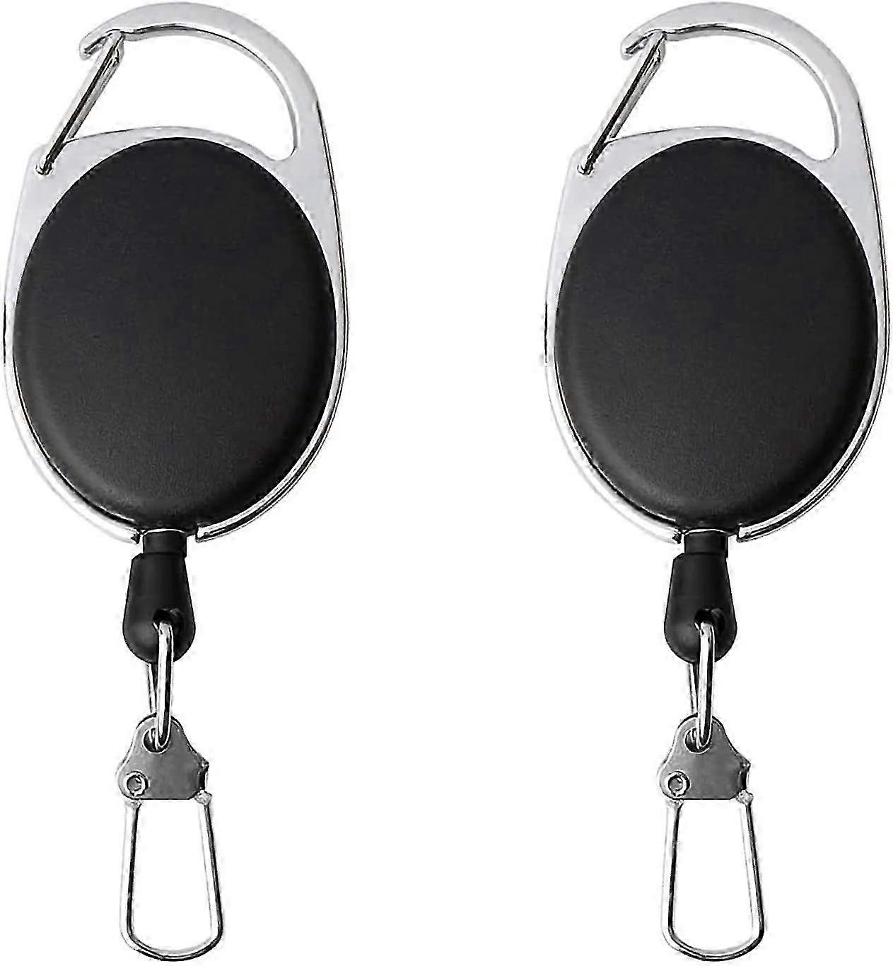 Retractable Key Chain, Heavy Duty Elastic Key Holder with Steel Wire, 2PCS Black