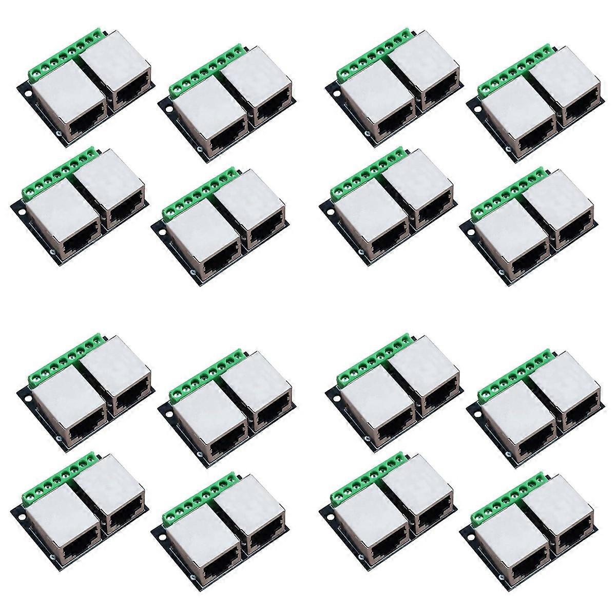 16PCS RJ45 Ethernet Dual Female Terminal Breakout Board,3.5mm Pitch Connector Board Shielded Network