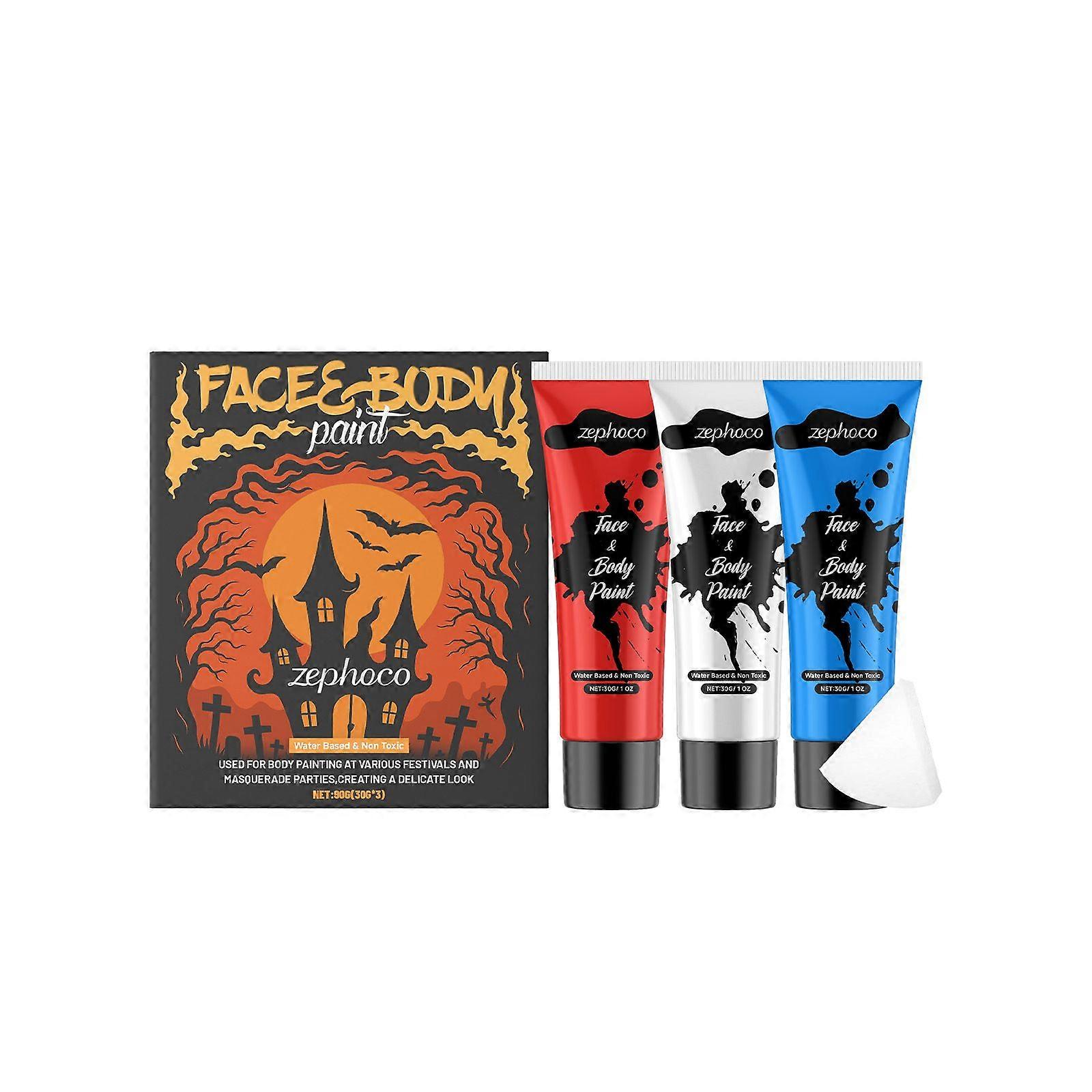 Red White Blue Face Body Paint, Face Color Body Paint, Halloween Makeup Set with Makeup Brush, Neon Face and Body Paint for Halloween Fancy Dress Part