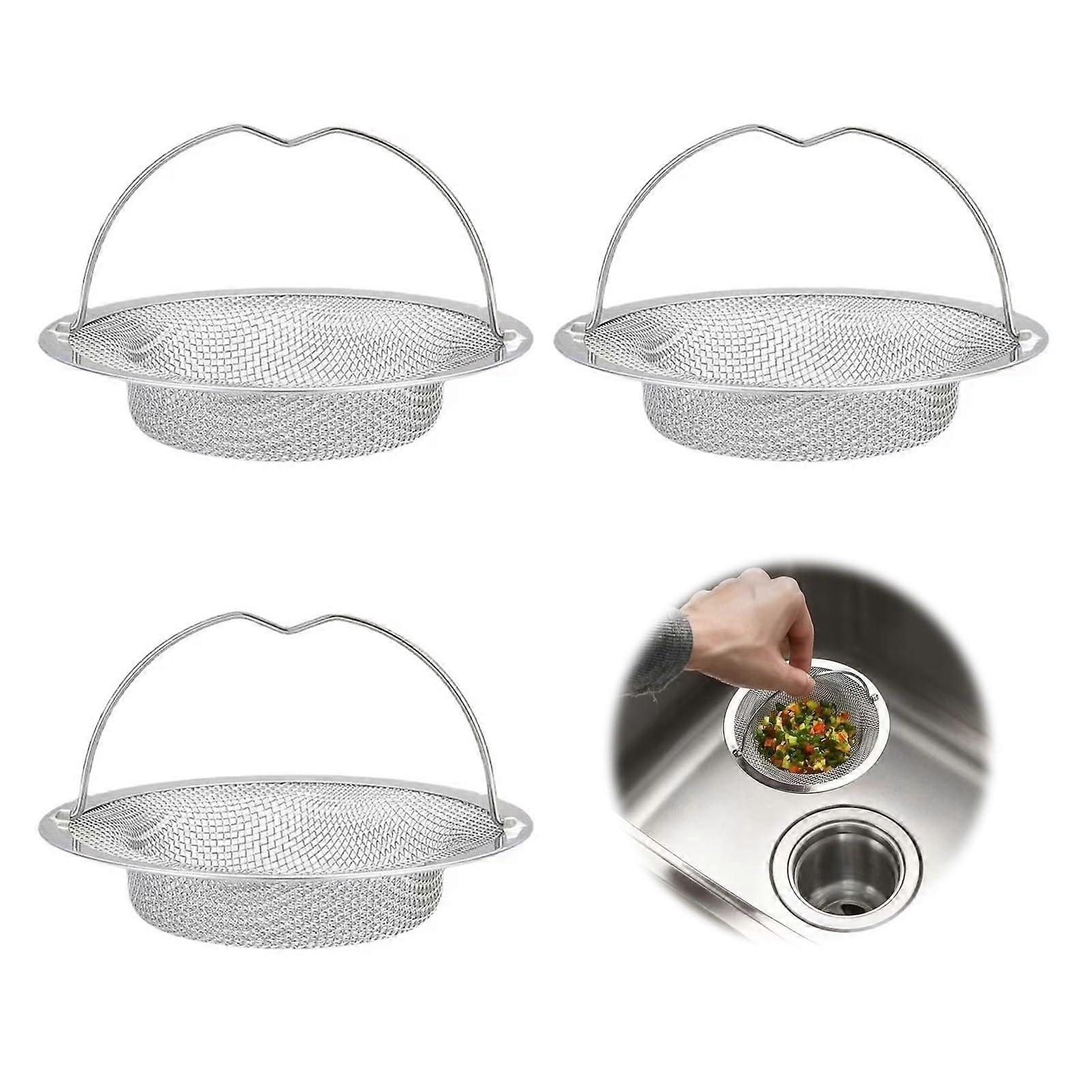 Stainless Steel Drain Strainer with Handle Sink Strainer AntiClogging Protection for Kitchen and Bathroom (11 x 8 x 2 cm)