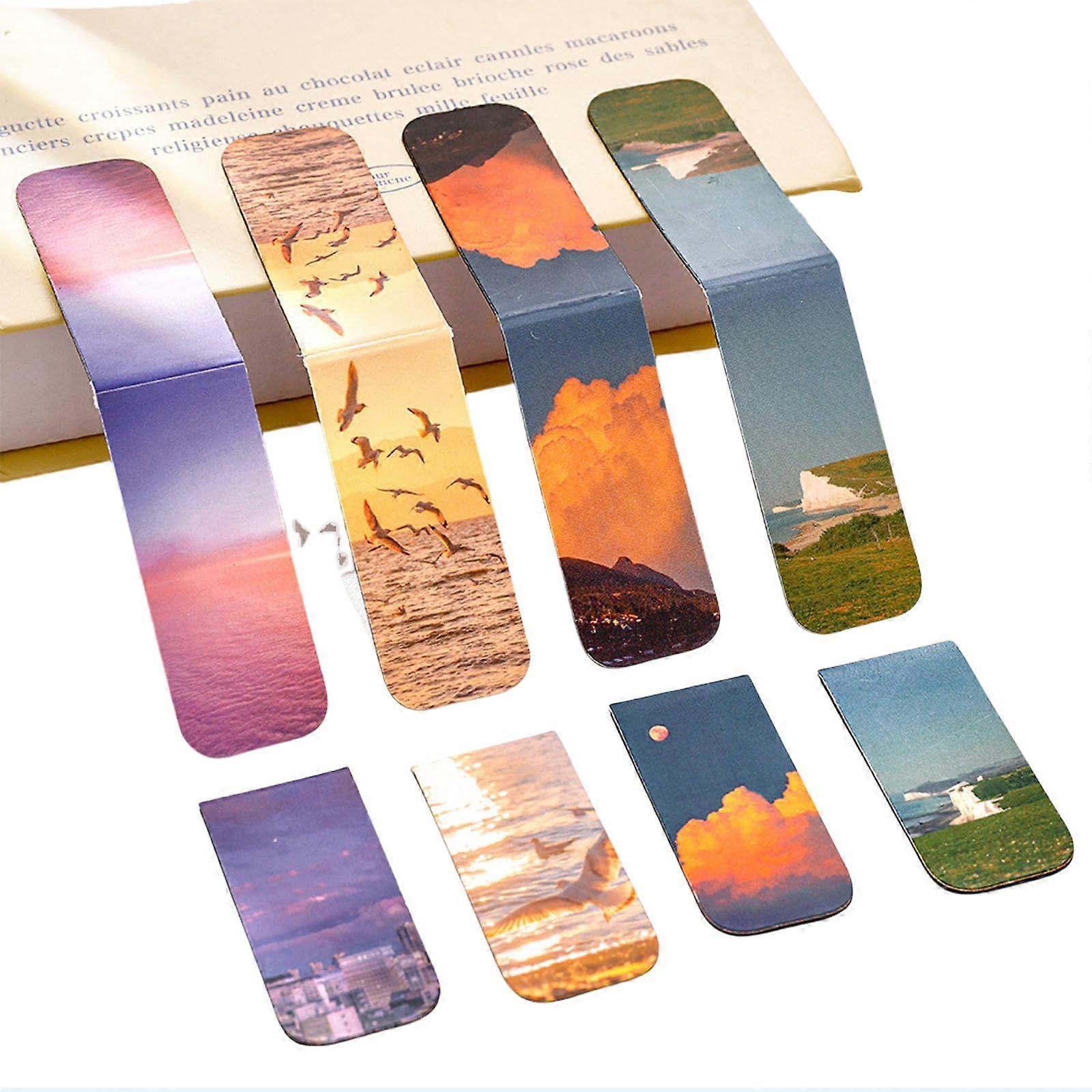 Double-Sided Magnetic Bookmarks Pack of 4, Landscape Design, Durable Material, Ideal for Books and Notebooks