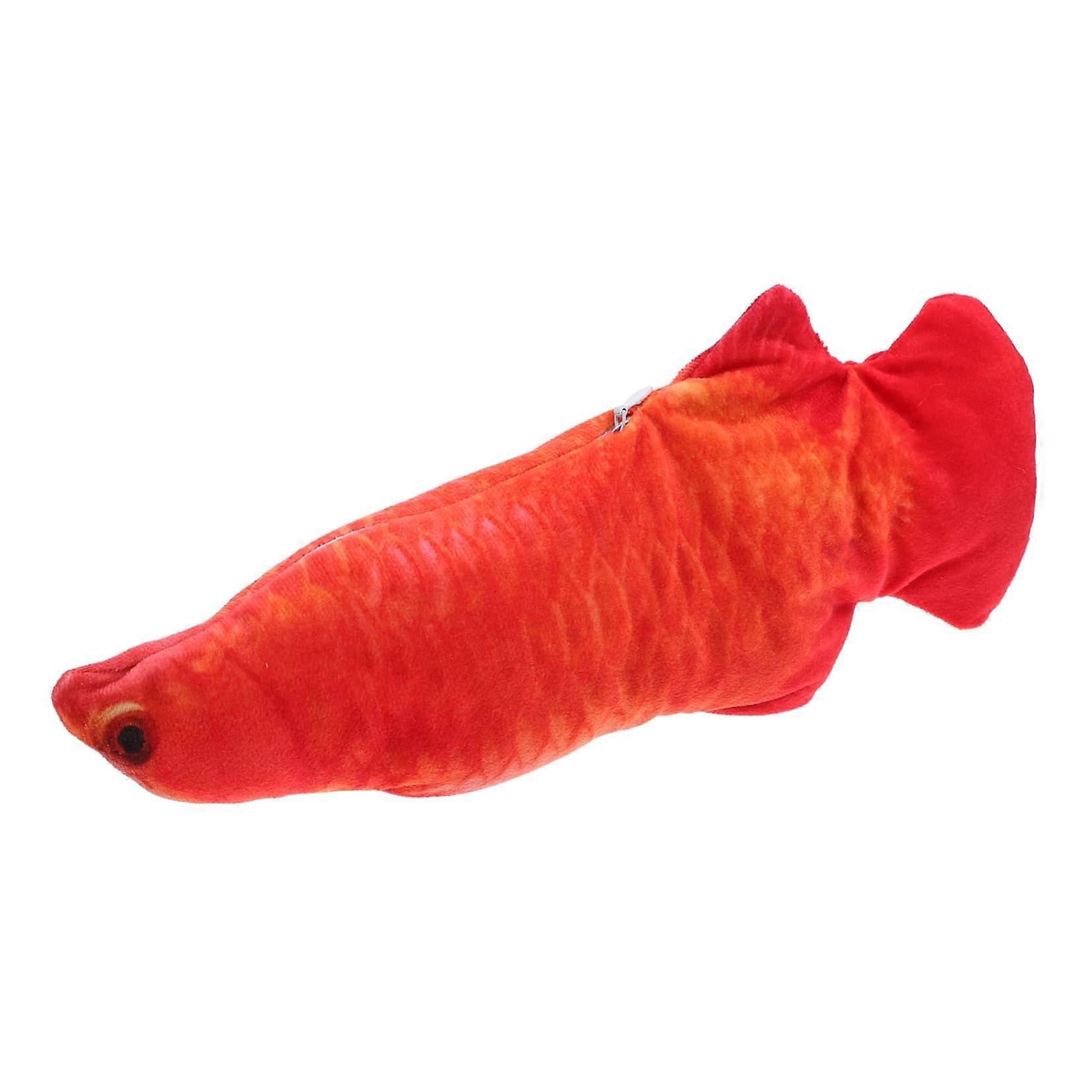 1 x Electric Cat Fish Interactive Cat Bouncy Swimming Pool Interactive Cat Toy Simulation Fish Electric Short Plush Red
