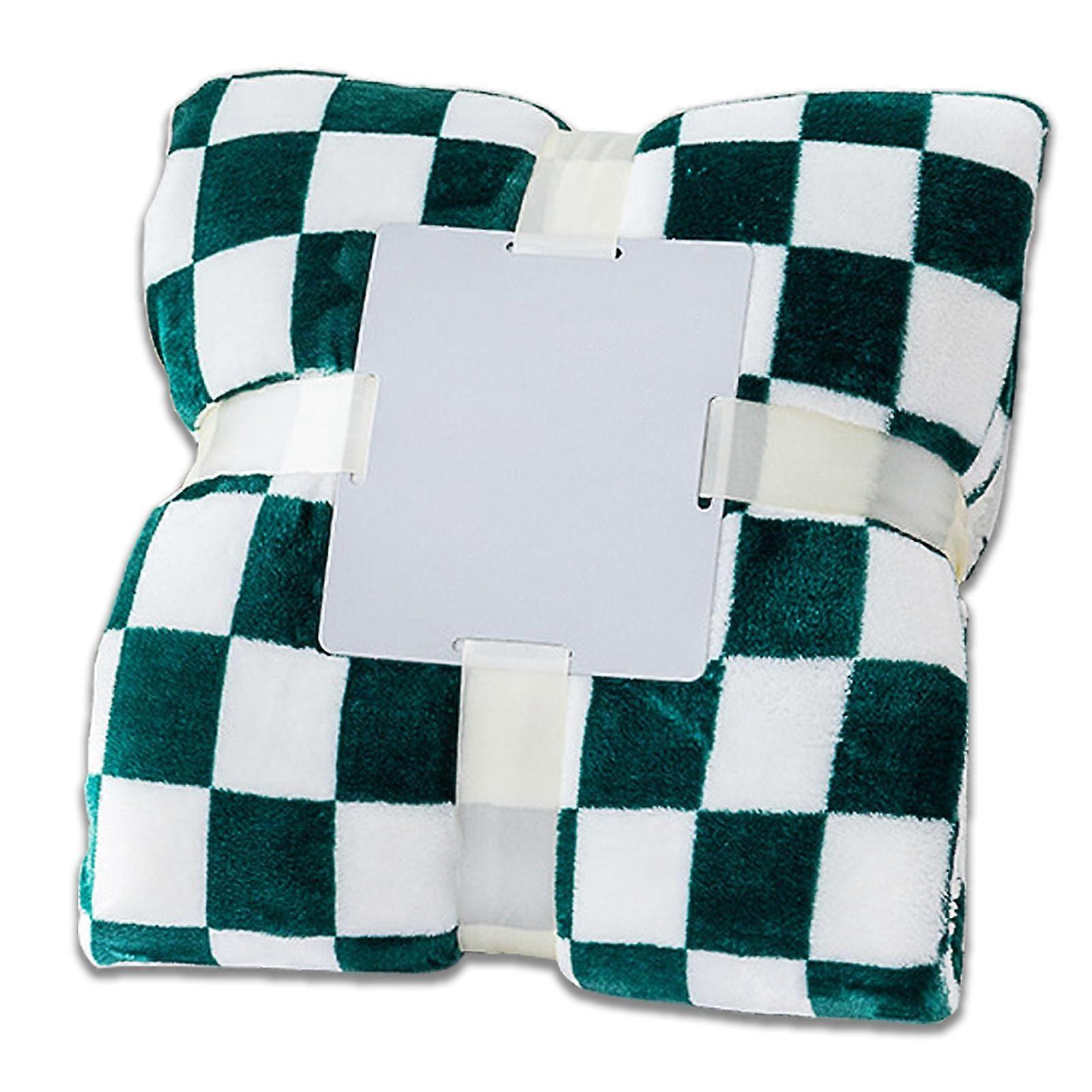 Soft Plaid Throw Blanket 51x59" Green Flannel Cozy Checkerboard Blanket for All Seasons Travel and AC Room Use Machine Washable