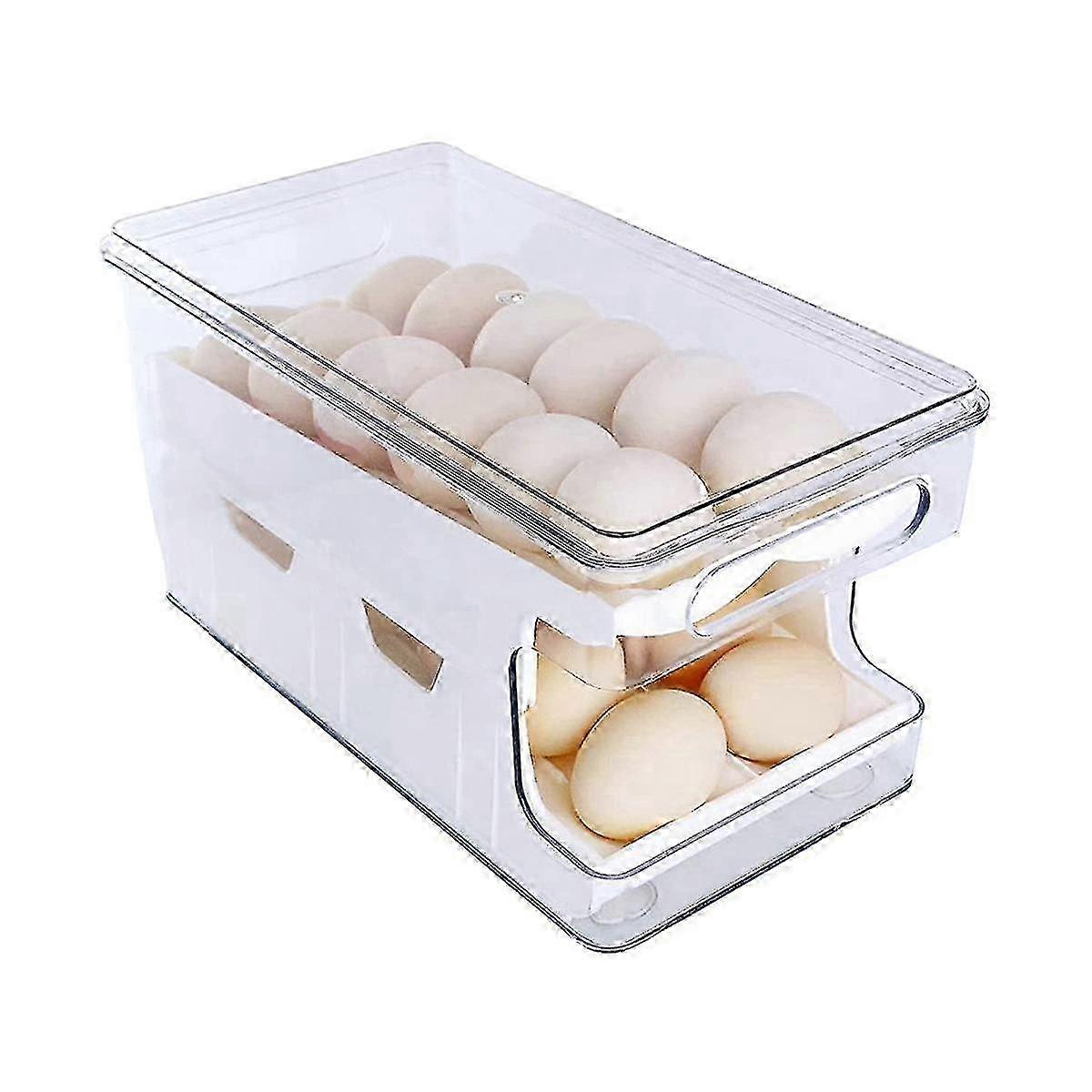 2 in 1 Egg Holder for Refrigerator, Clear Rolling Egg Dispenser, 24 Egg Storage Container, Fridge Egg Organizer