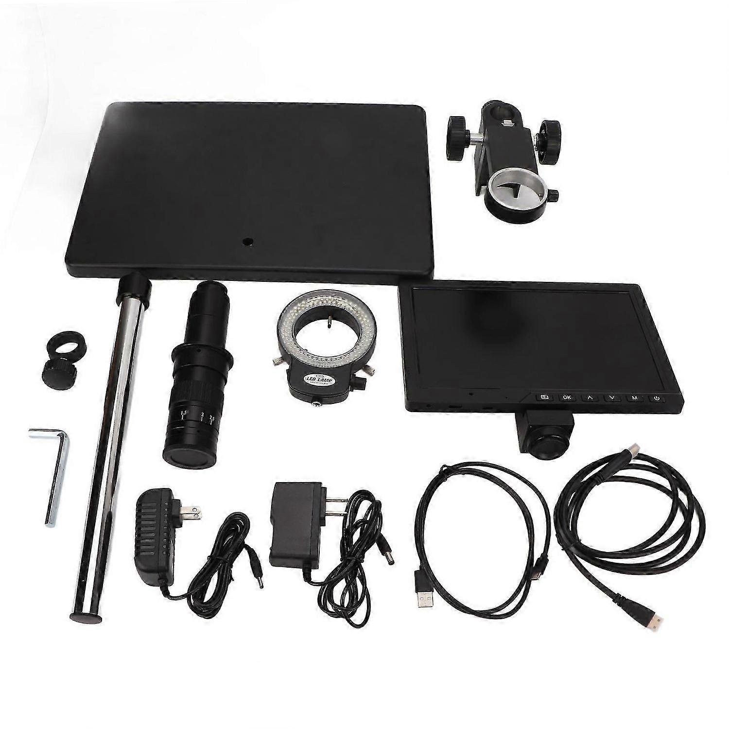 Microscope Camera Set 10.1in Screen 16MP Camera 180X Lens White Ring Light Table Stand Combination Set 100240V US Plug
