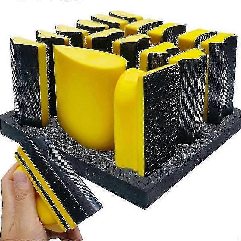 16 PCS Hand Sanding Block Set - Hook and Loop Soft and Foam Material Assorted Sanding Pad Hook Backing Plate js