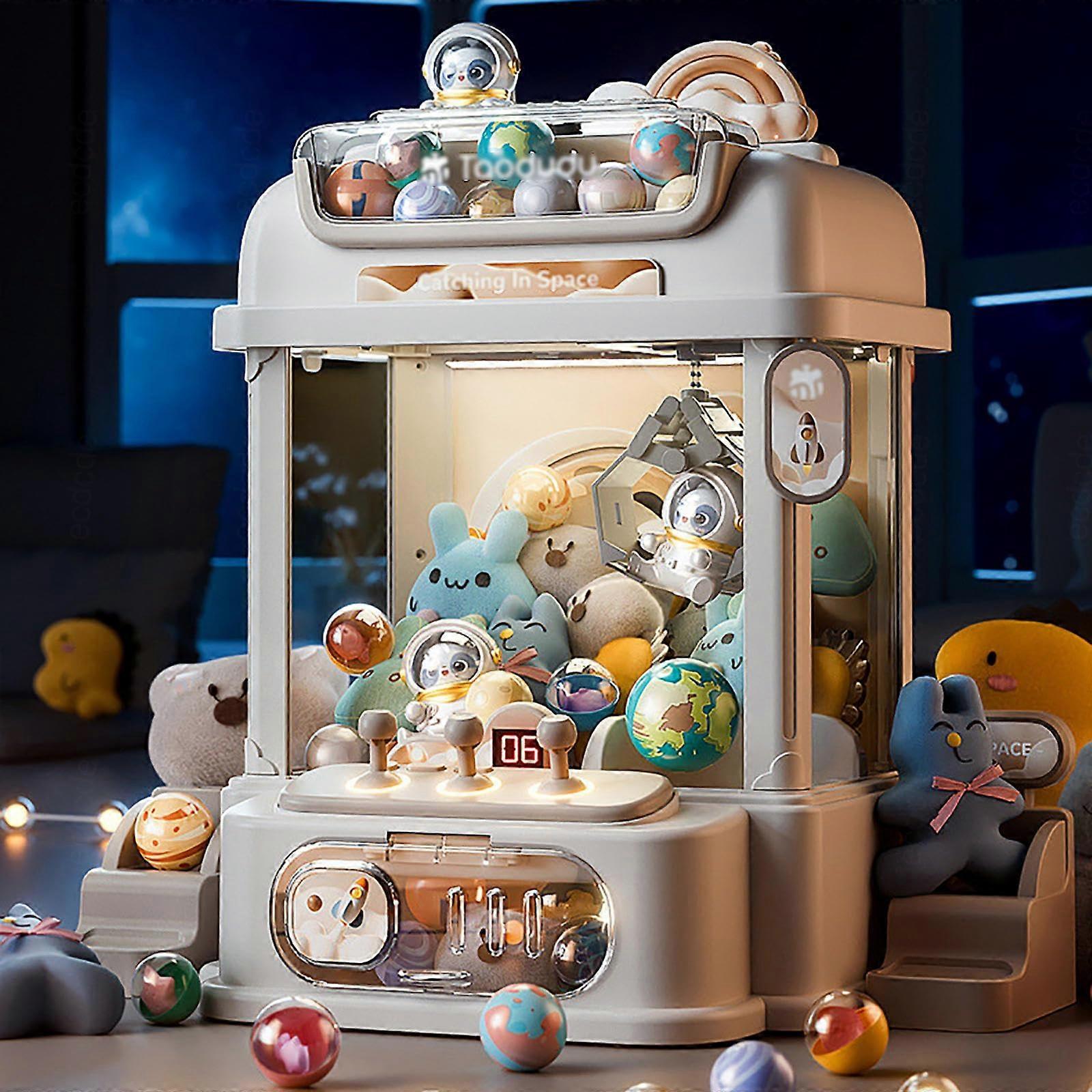 Claw Machine With Remote Control - Candy Grabber With Lights, Music, 2 Panda Plushies, 25 Toys, 20 Capsule Toys, White