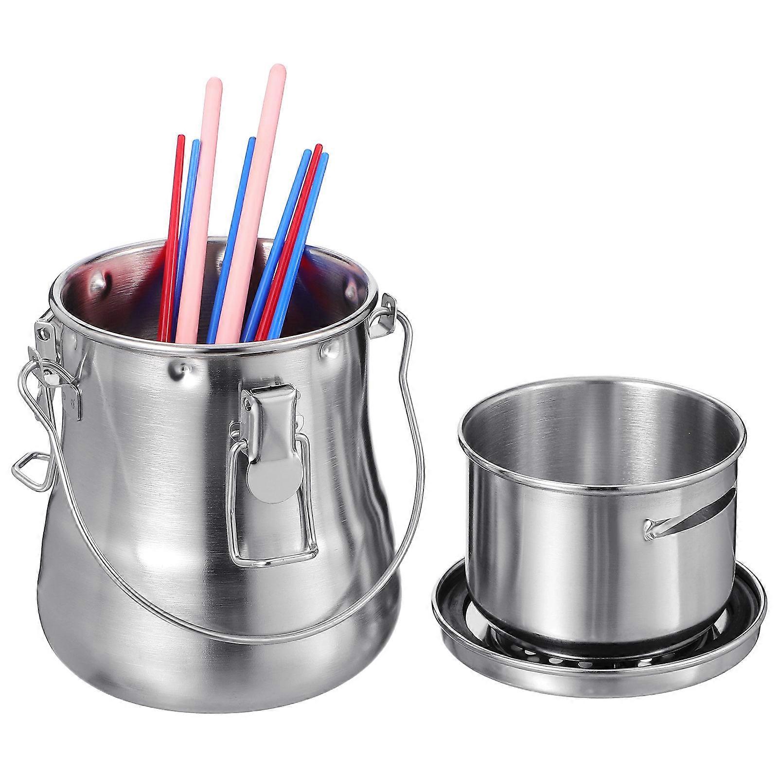 Paint Brush Scrubber Container Double Layer Metal Pen Holder For Art Tool Container L Size 1 Set