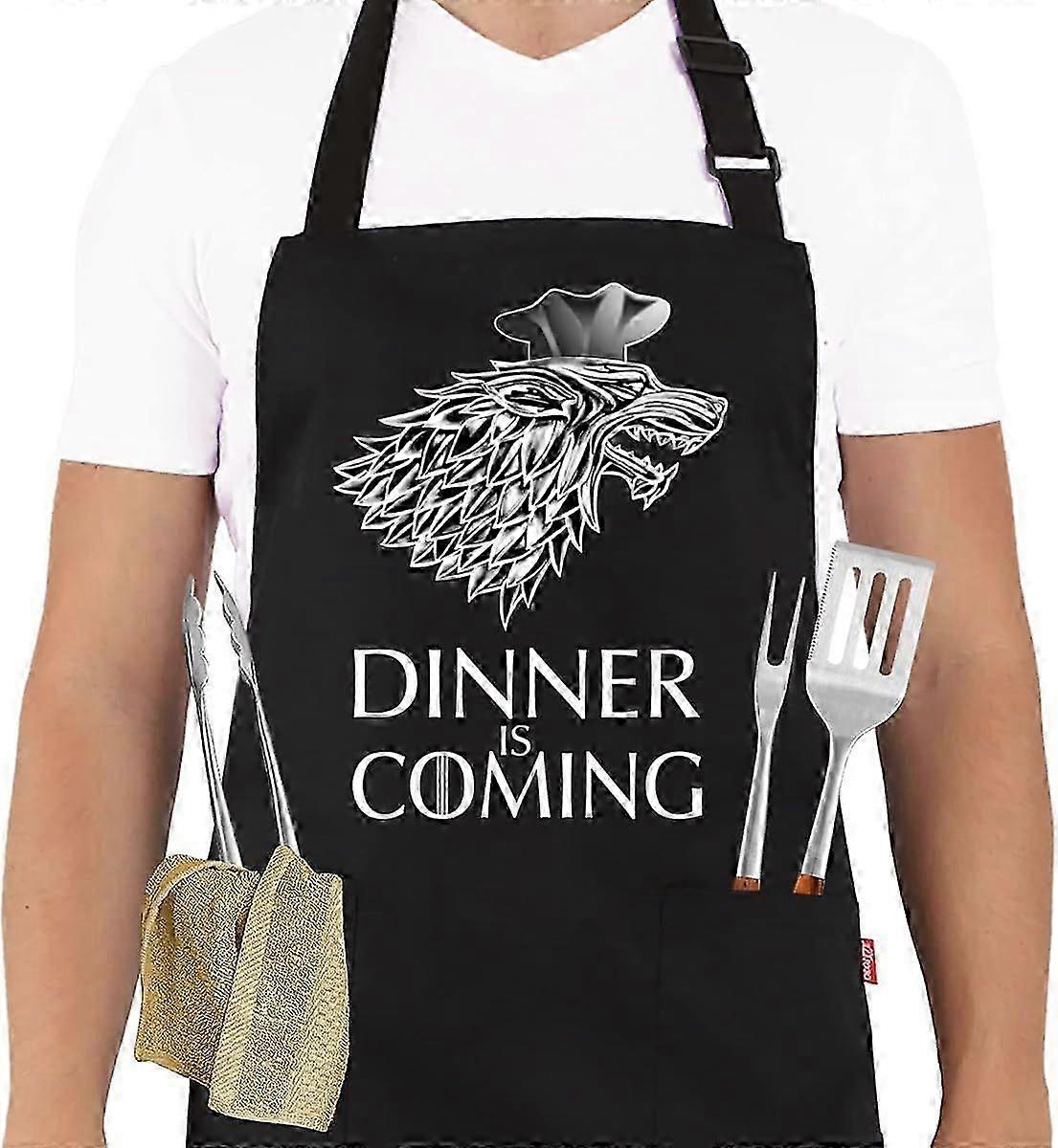 Grill Aprons for Men Women, Dinner is Coming Game of Thrones Kitchen Chef Apron with 2 Pockets and 40" Long Ties Adjustable Bib Apron for Cooking, BBQ