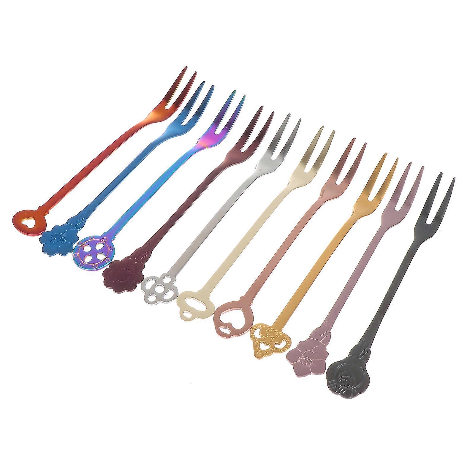 Cake Forks Set Stainless Steel Appetizers Cocktails Buffets Pastries Salads Fruits Sandwiches Fork Shape 10Pcs