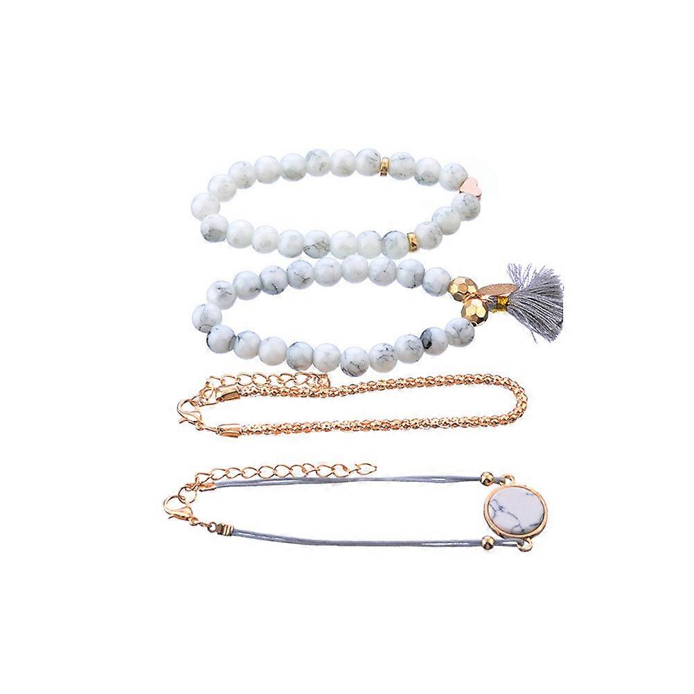 Set di braccialetti alla moda con catena e perline di marmo per ragazze, 4 pezzi