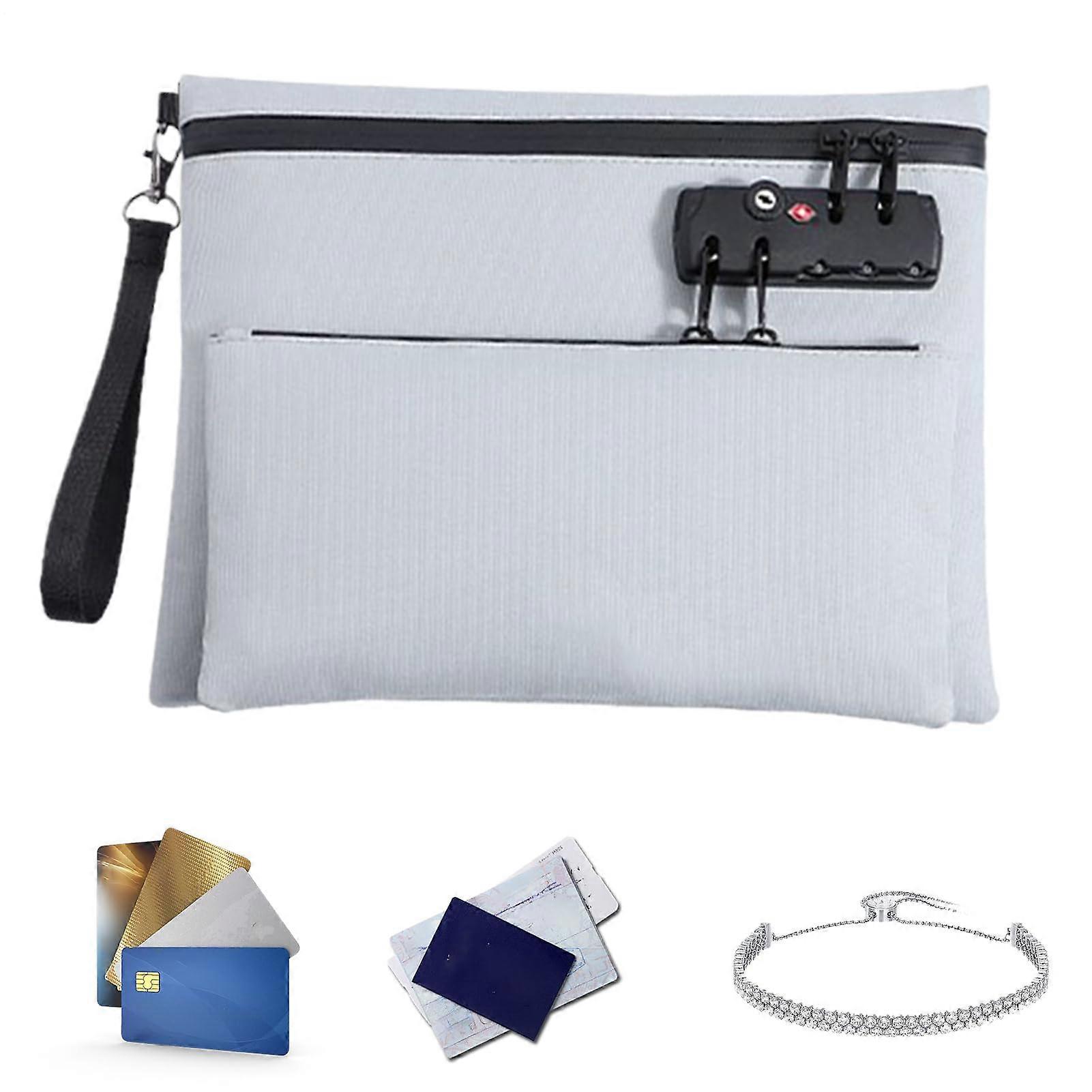 Wallet with Lock  Accessory Pouch for Small Items, DoubleLayered Lockable Wallet for Cash, Notary Documents, Passports, Gray