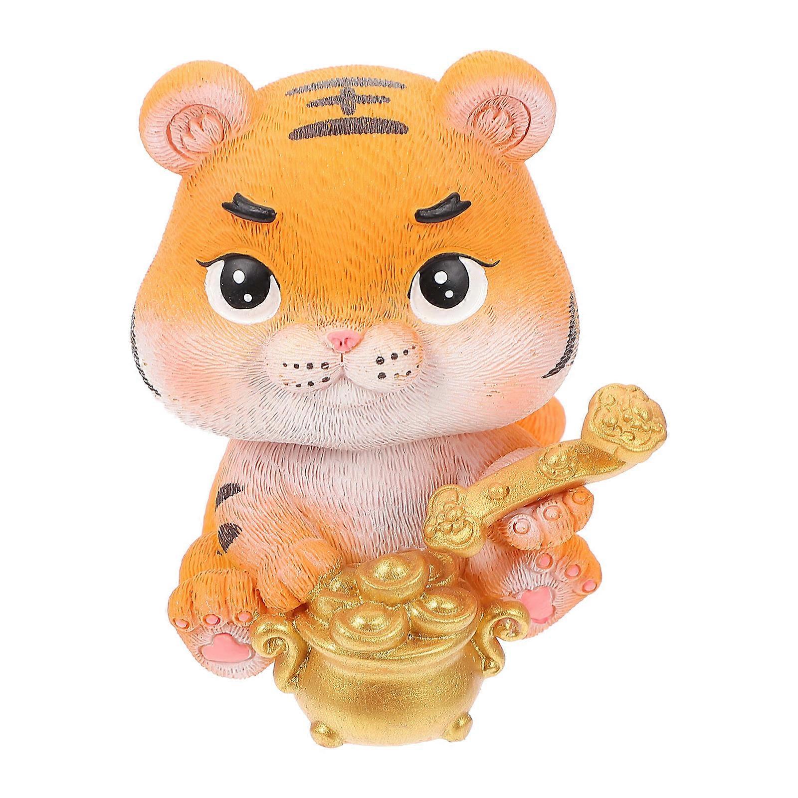 Tiger Sculpture Resin Animal Figurines Home Decoration Assorted Color 6.7X6.4X5.4CM 1Pack