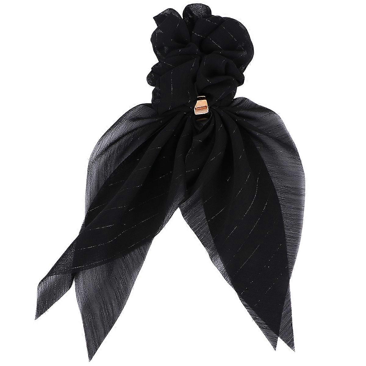 Ponytail Holders Elastic Bowknot Hair Band Buckle Design Black 1Set