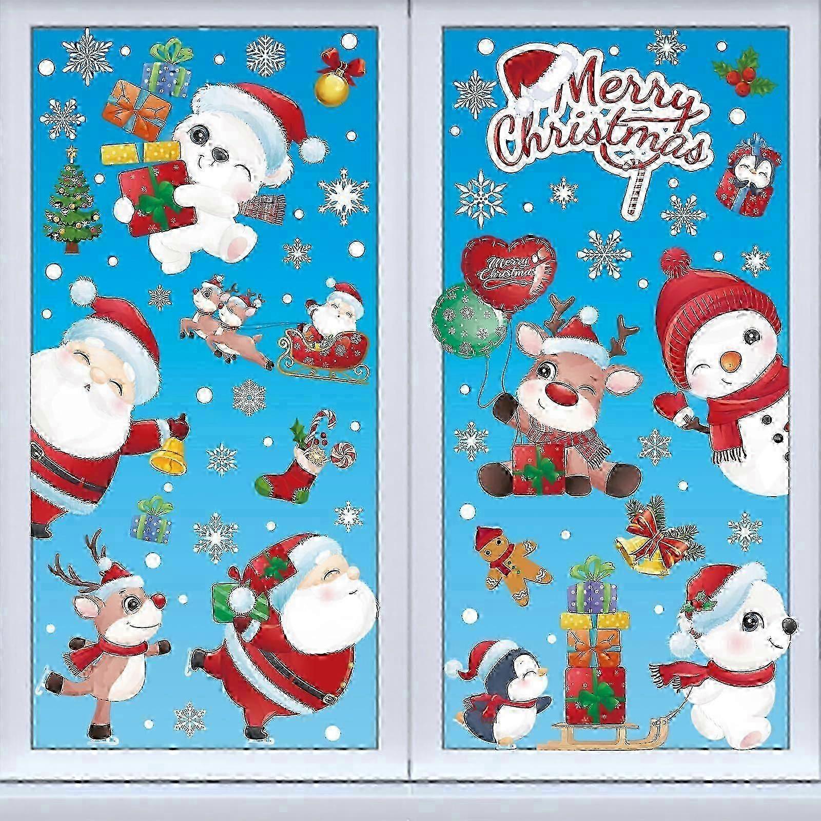 Colorful Christmas Window Stickers - 9 Sheets of Double-Sided Reusable Window Clings for Festive Holiday Decor