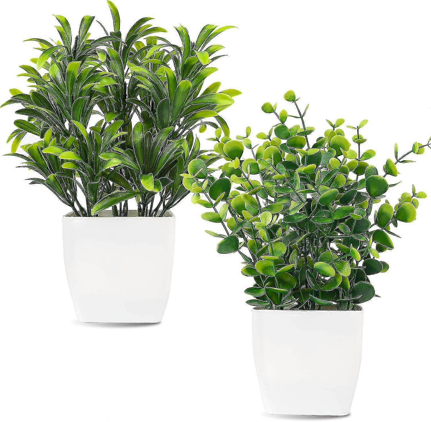 2 Pieces Artificial Mini Plants in Pots - Faux Greenery for Home Decoration & Office D��cor, Durable Plastic Design