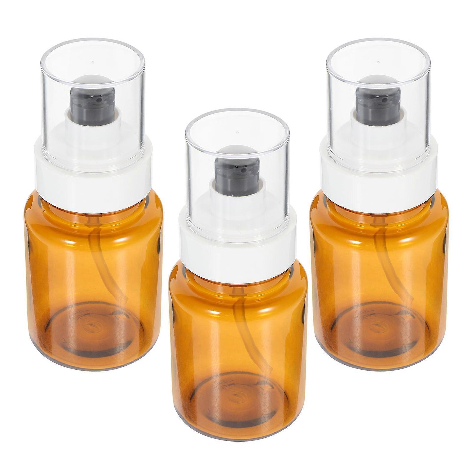 3pcs Portable Pump Bottles for Essential Oils – Empty Brown Cosmetic Containers for Travel & Personal Care Use