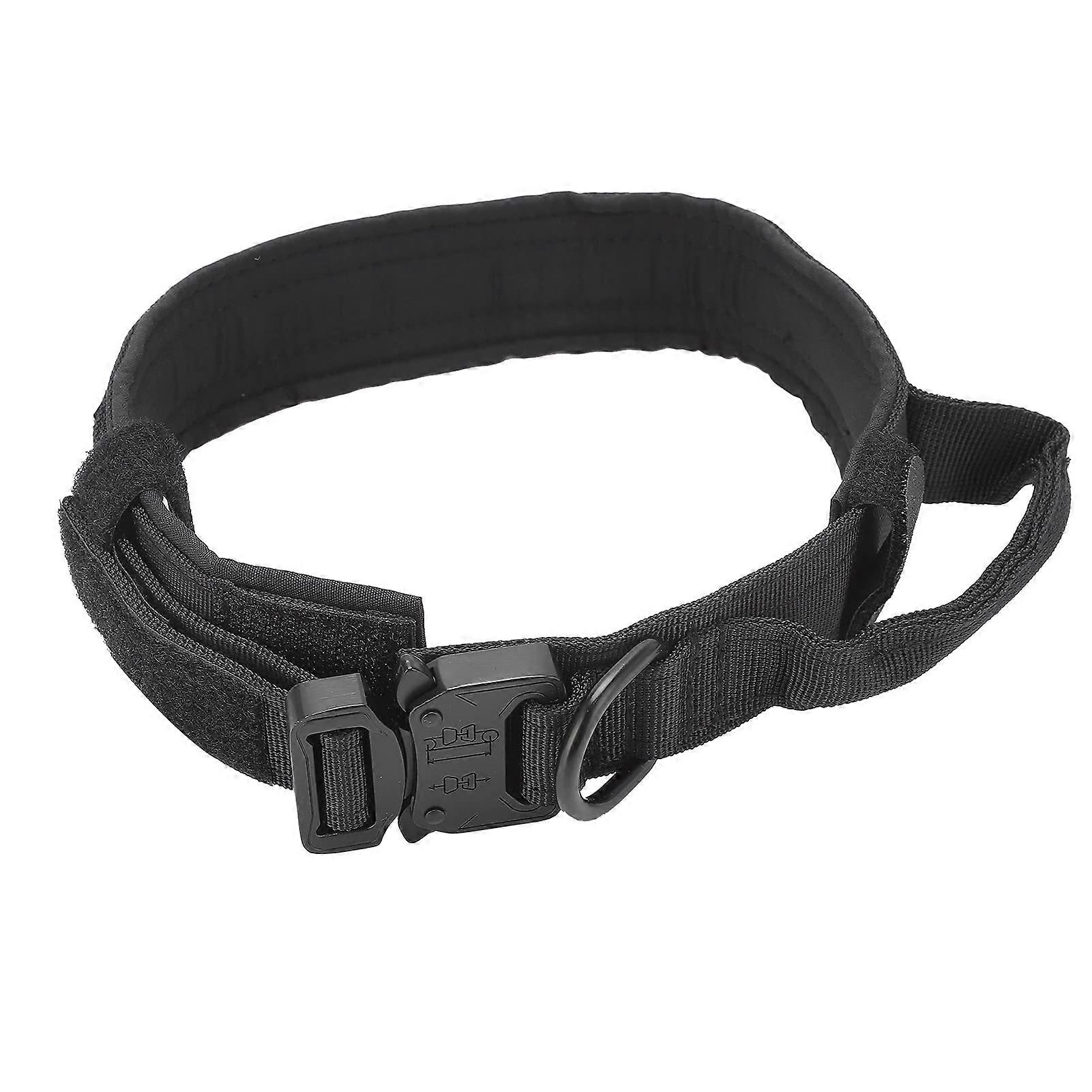 Adjustable dog collar, durable, military training, cotton, puppy pet collars with control handle and metal buckle for dogs, khaki (M)