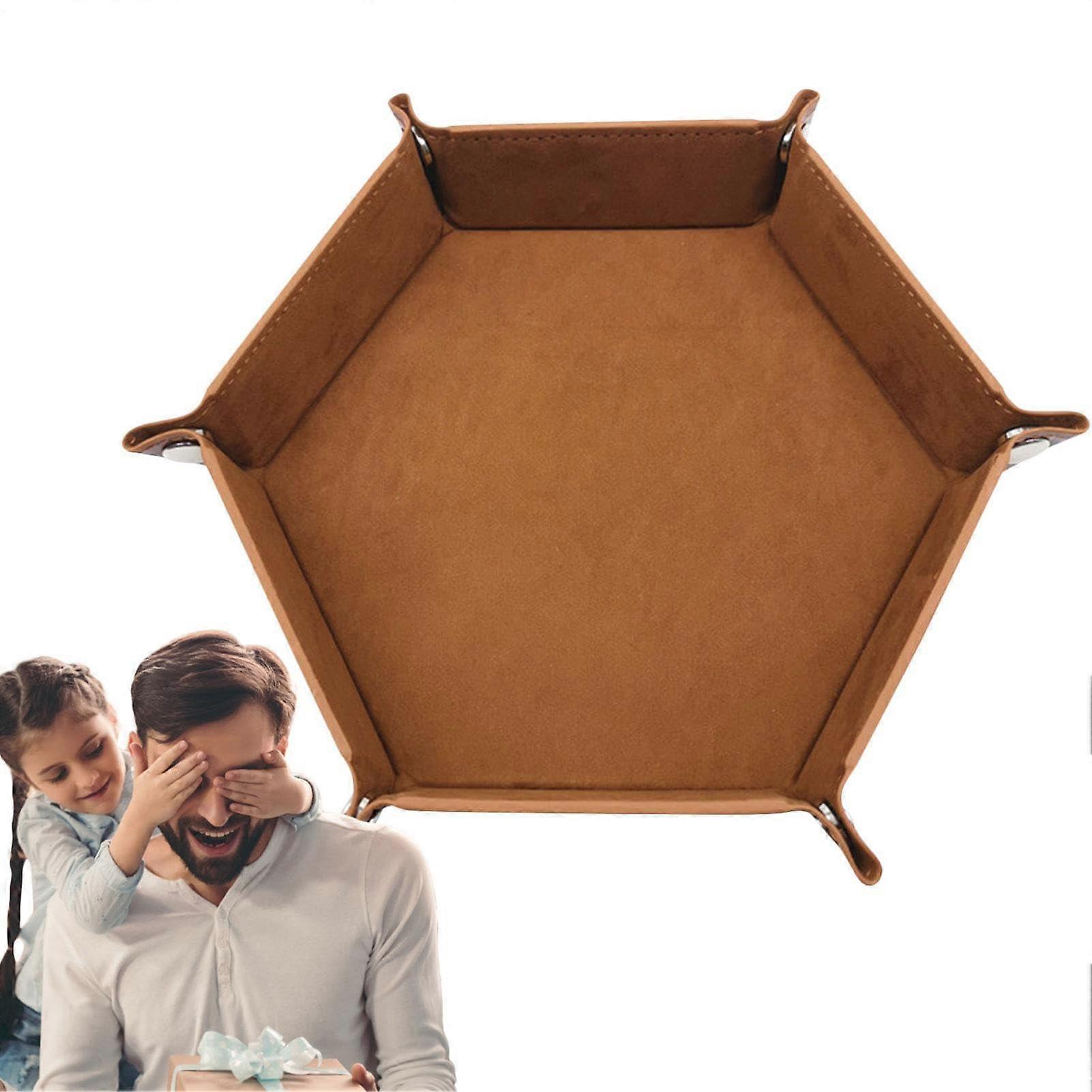 Hexagon Dice Tray Folding Case - Lightweight Accessory, Multi-Compartment Holder, Scratch-Resistant Material, Brown