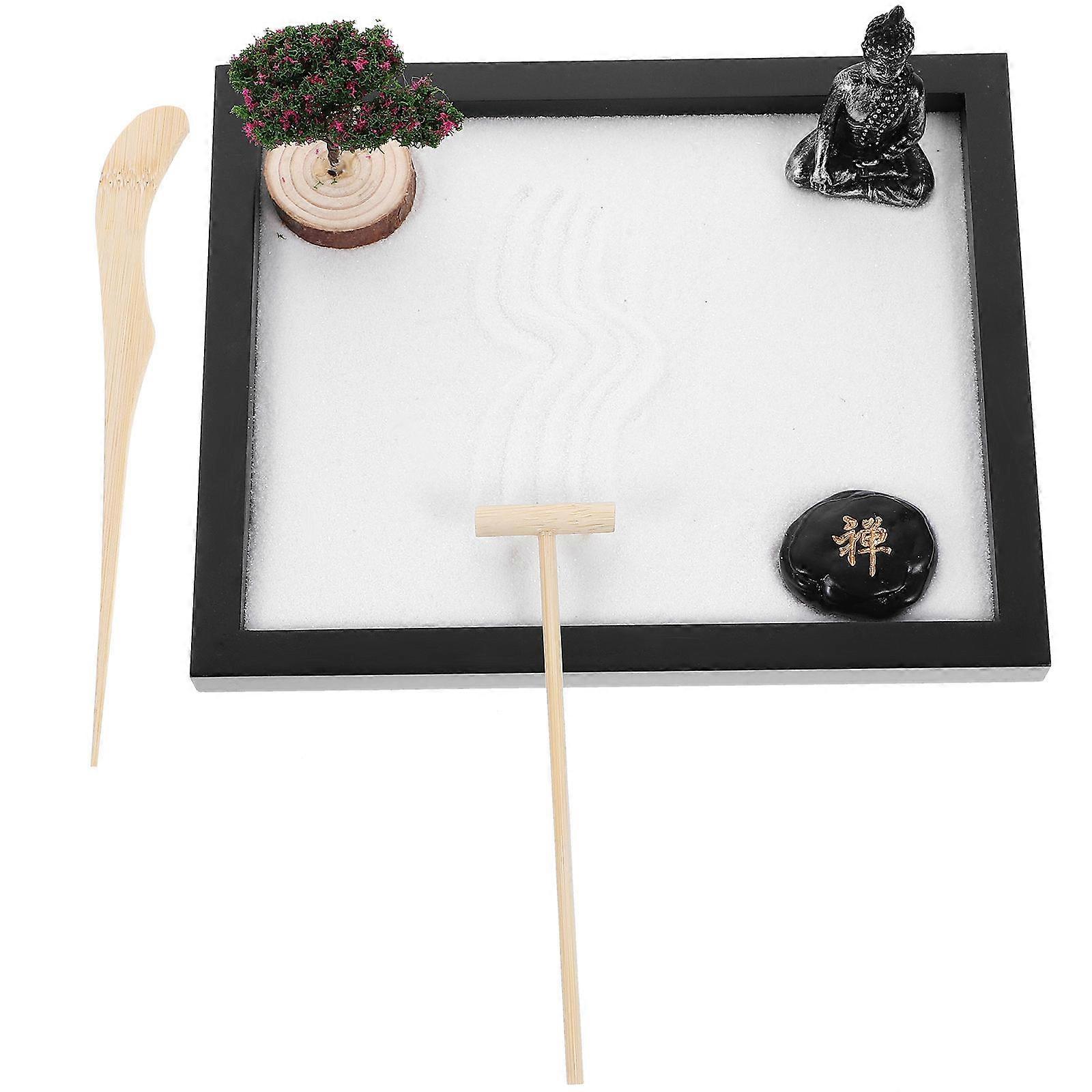 Chinese Ancient Style Zen Garden Kit Desktop Sandbox Adults Density Board Decoration 1 Set