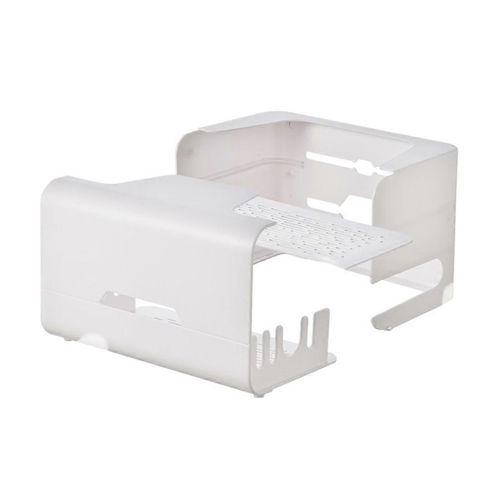 White ABS Router Storage Box with Drawer Design for Home Cable Management and Organization 2 Layers