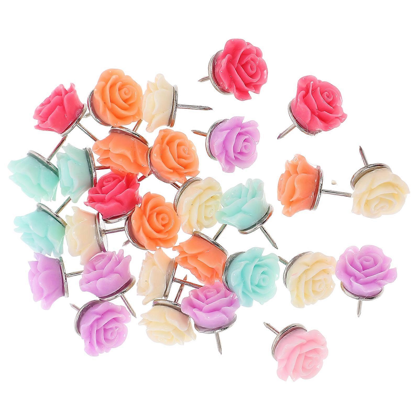 Delicate FlowerShaped Resin and Iron Pushpins for Cork Board Assorted Color 30pcs
