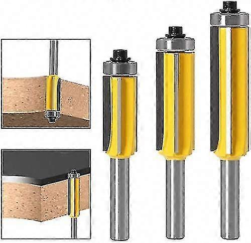 8mm Shank Wood Router Bit Set with 4 Blades, 3pc Flush Trim & Pattern Bits for Finishing
