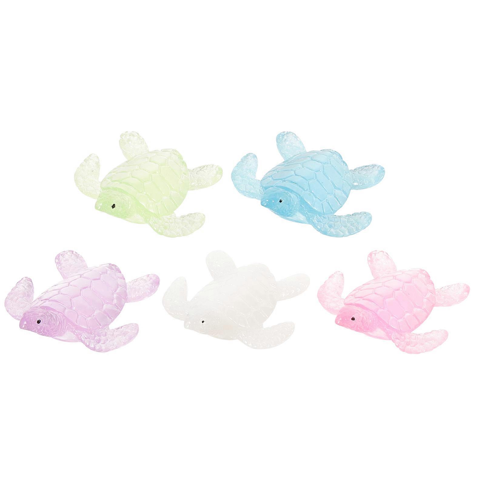 Assorted Color Resin Turtle Figurines for Home Desk Decor with Luminous Design 5 Pieces