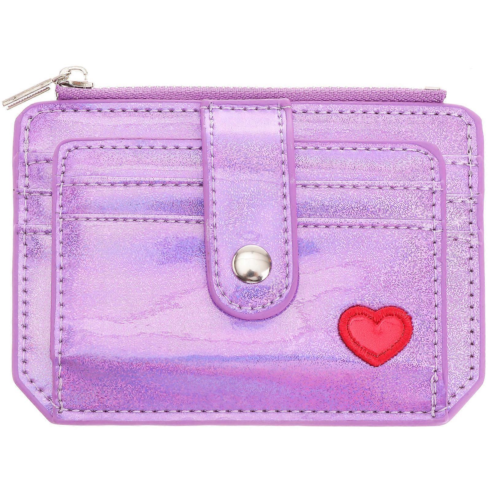 Multi Card Mirrored Rainbow Coin Purse for Women – Stylish Violet Wallet with Credit Card Holder, Compact Check Purse for Everyday Use