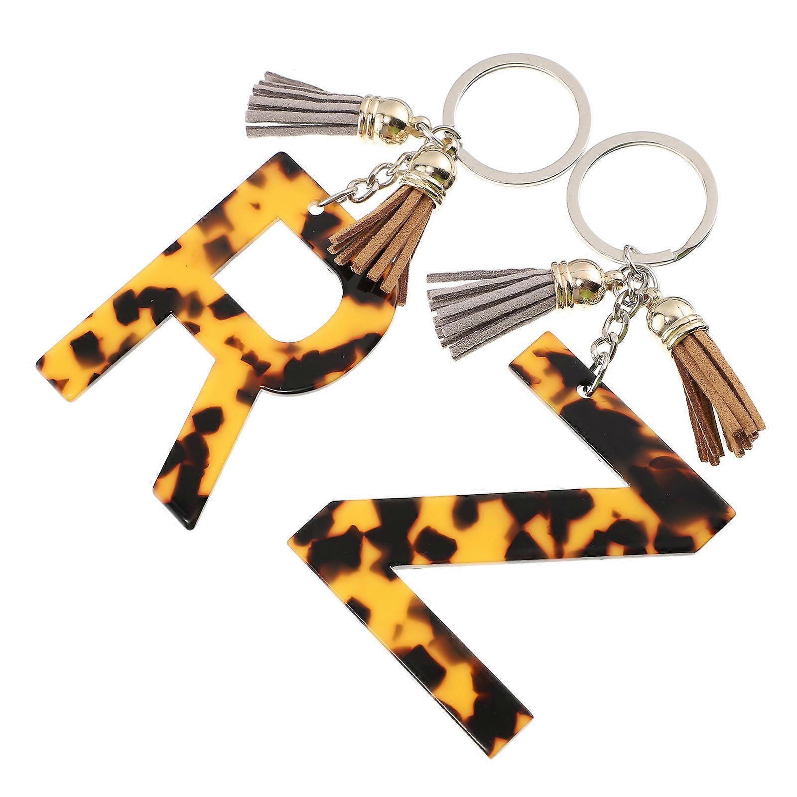 Trendy Leopard Key Rings 2Pcs Fashion Bag Pendant Girls 12.5x5.5x0.1CM Alphabet Design Keychains