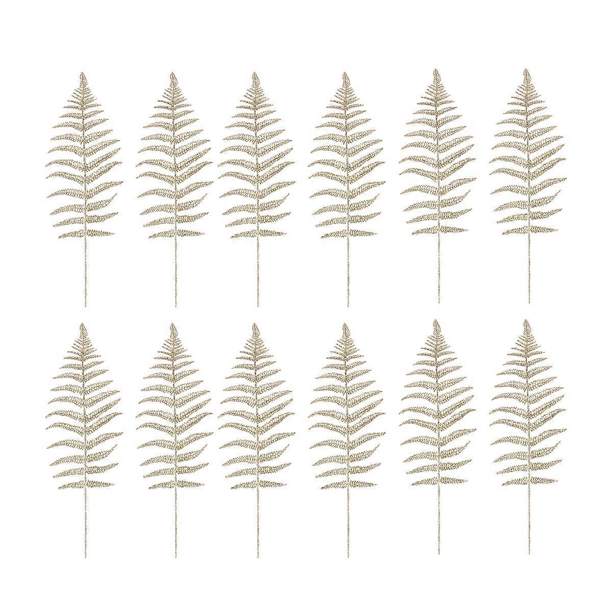 12 قطعة أوراق بلاستيكية ذهبية لمتجر منزل عيد الميلاد لوازم الديكور نباتات الأعياد