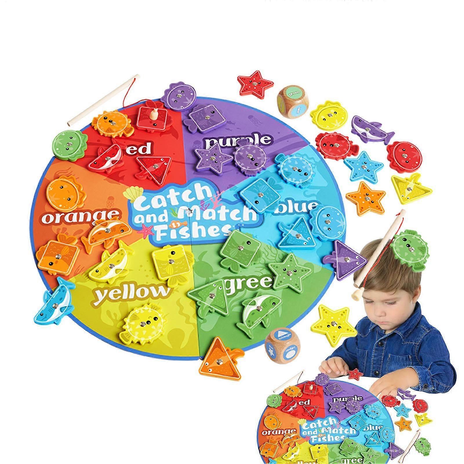 Magnetic Fishing Game for Children, Wooden Fishing Toy Wooden Shape Matching Puzzle Toys, Colour Sorting Number Counting Board for Fine Motor Skills