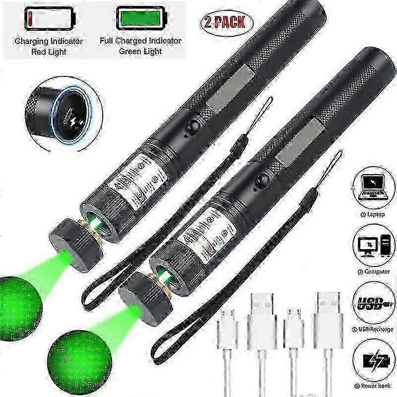2X laserpointer groen 8000 METER bereik EXTREEM STERKE / ZEER HELDERE 1mW USB batterij
