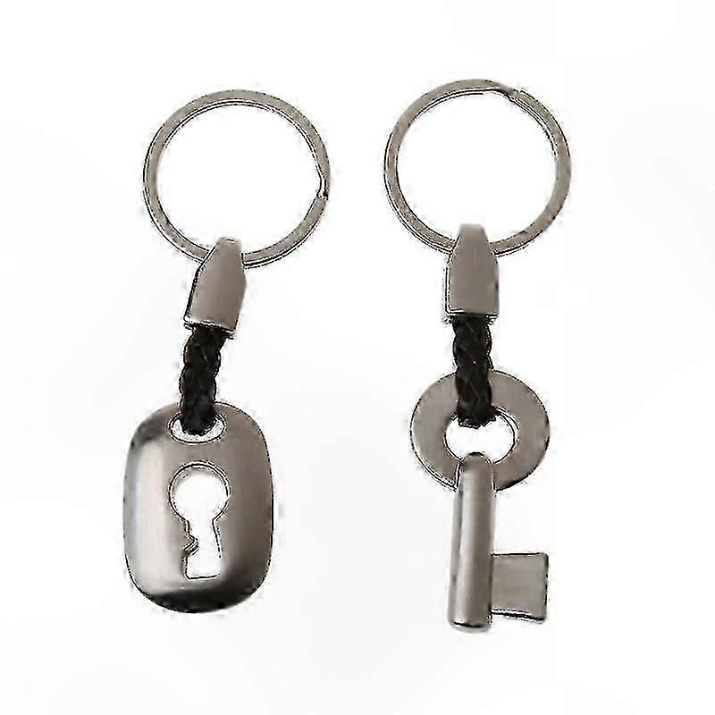 Leather Keychain Set with Lock and Key Design for Couples Fashion Accessory