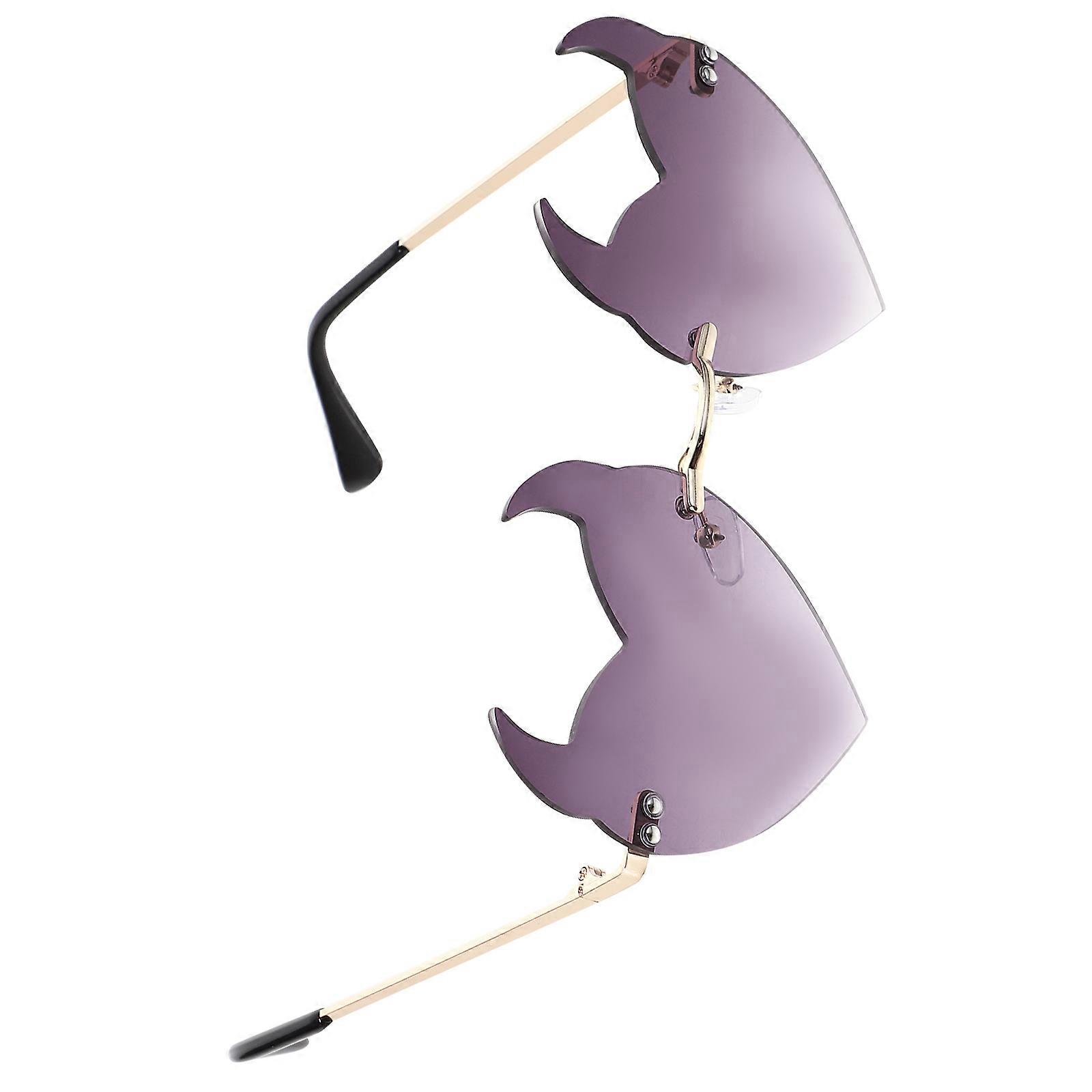 Heart Shaped Horn Sunglasses for Women Men, Stylish Gradient Grey Lenses, Gold Frame, Rimless Design for Party Festival Outdoor Use