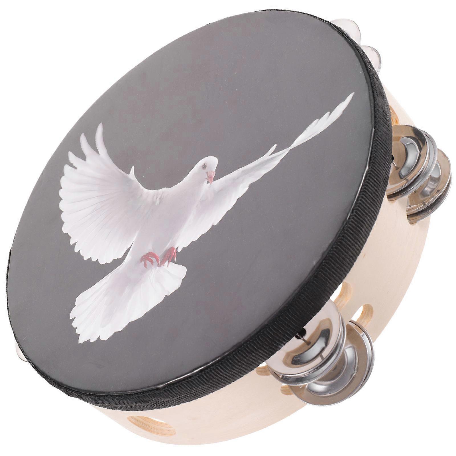 Percussion Musical Instrument Tambourine For Kids Choir Practice Round Frame Clear Printing 1Pcs