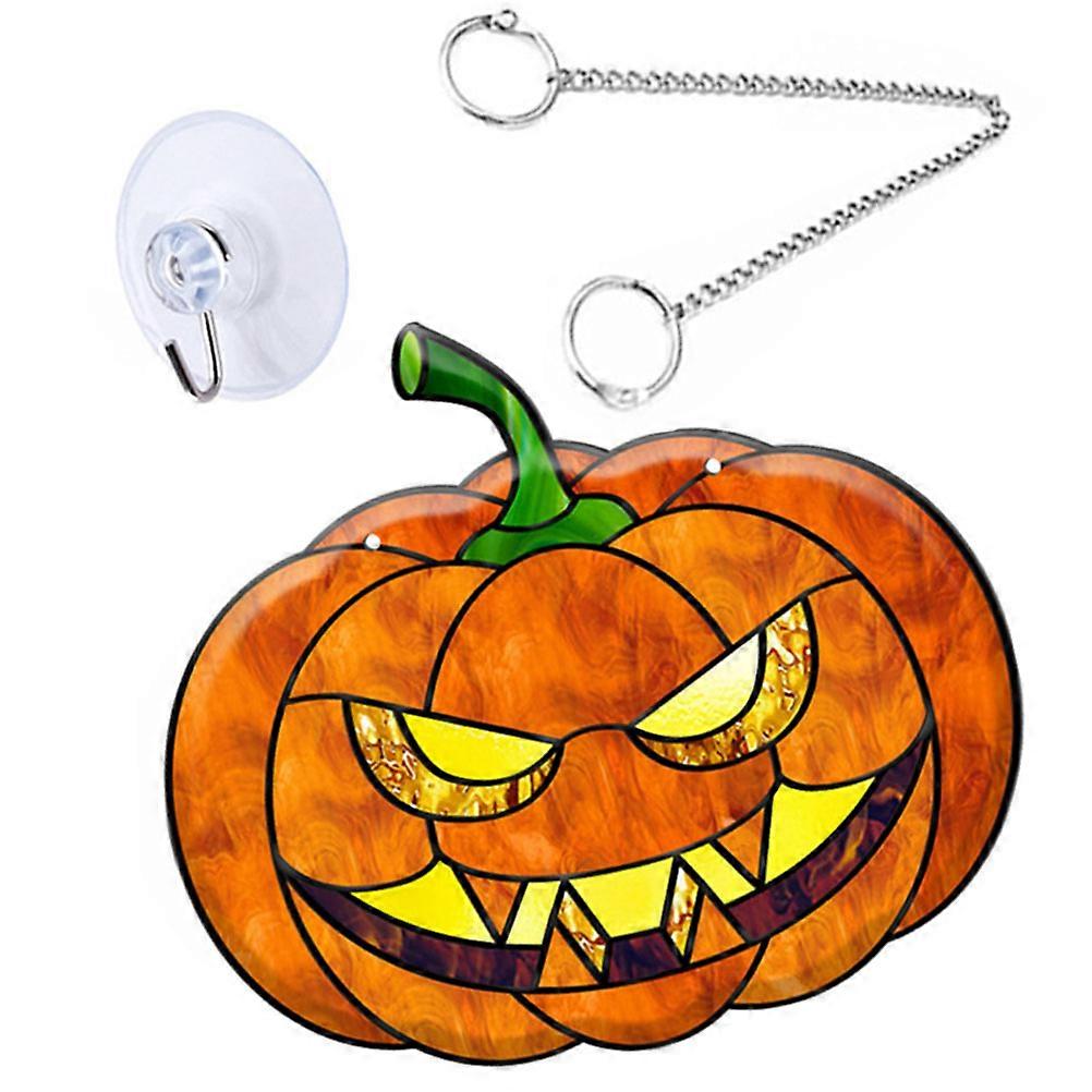 Halloween Pumpkin Hanging Decoration – Lightweight Acrylic Window Ornament with Chain & Suction Hook for Front Door, Porch & Party Displays