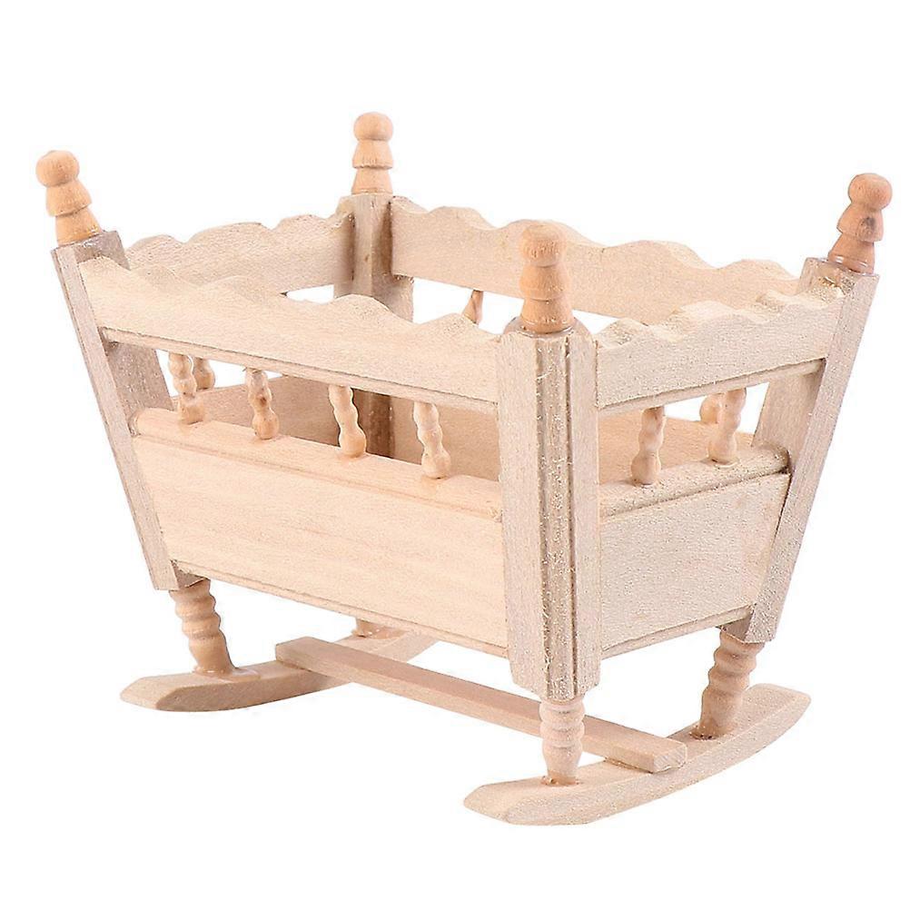 Beige Miniature Cradle Model Made of Synthetic Material for Decoration and Mini House Adornment 4.5x2.3x1.8 inches