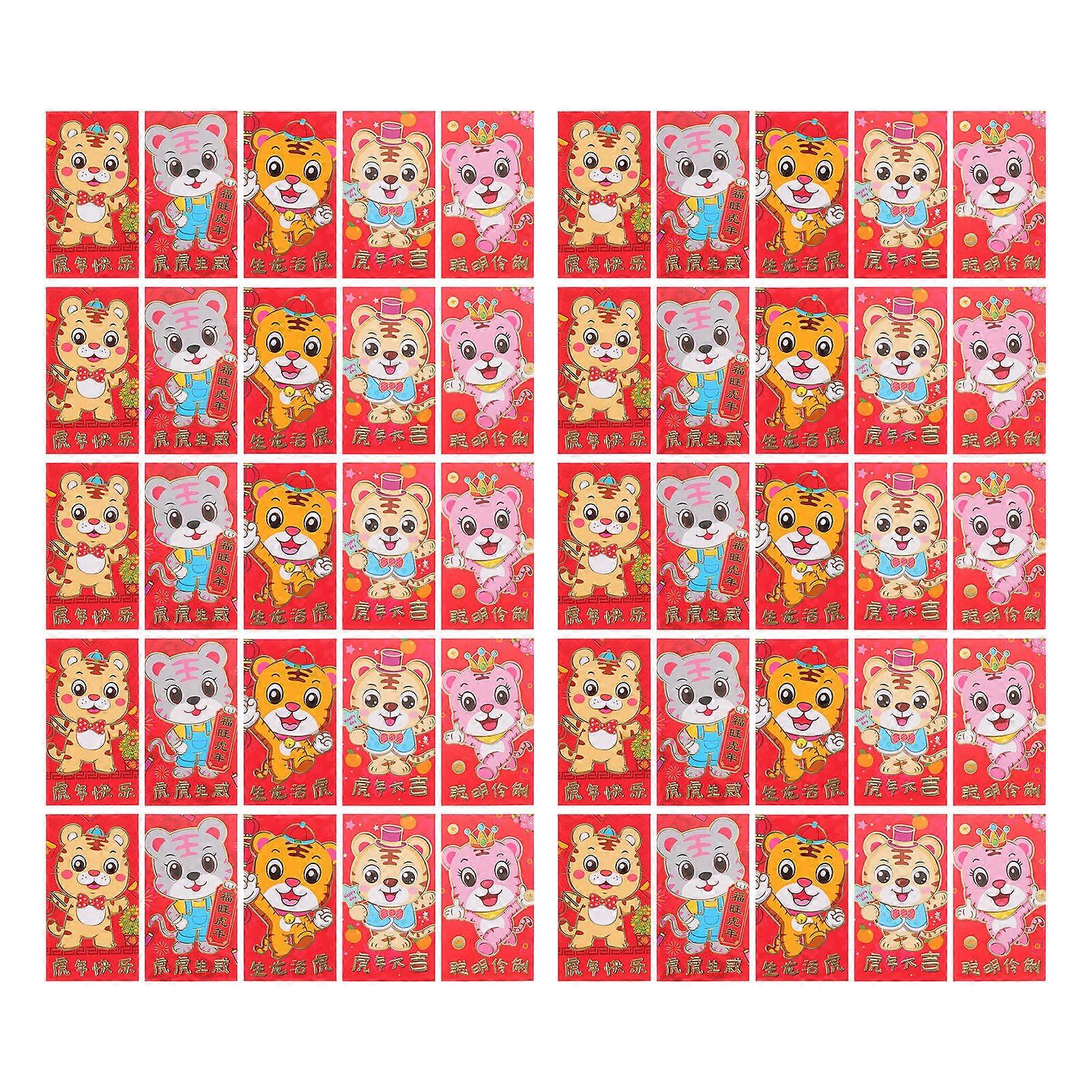 Cartoon Red Envelope 50Pcs For New Year 2022 Celebrations Assorted Color For Money Storage