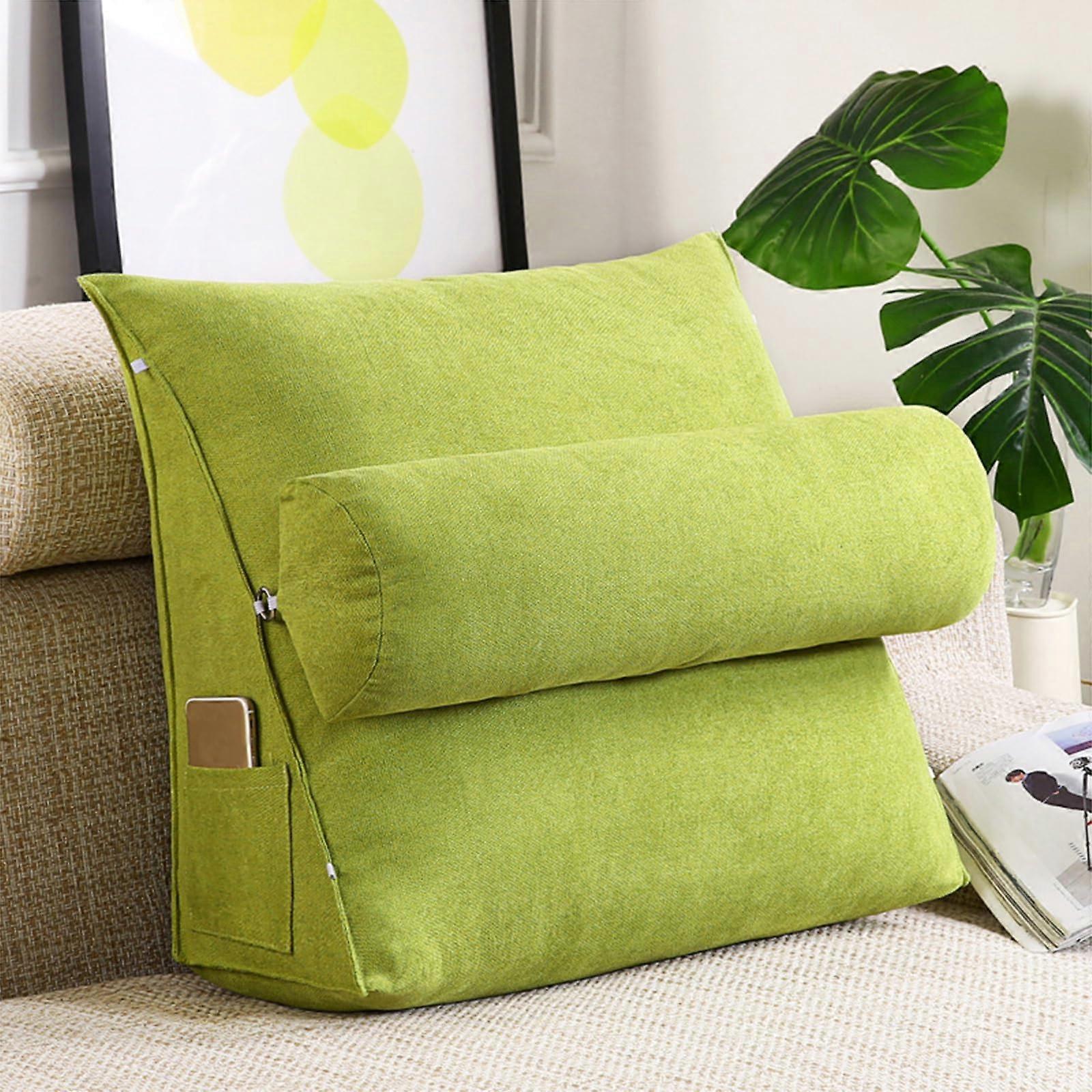 Triangle Wedge Pillow With Neck Support, Fruit Green 45x45x20cm, Back Support Cushion, For Sofa Bed And Office Chair