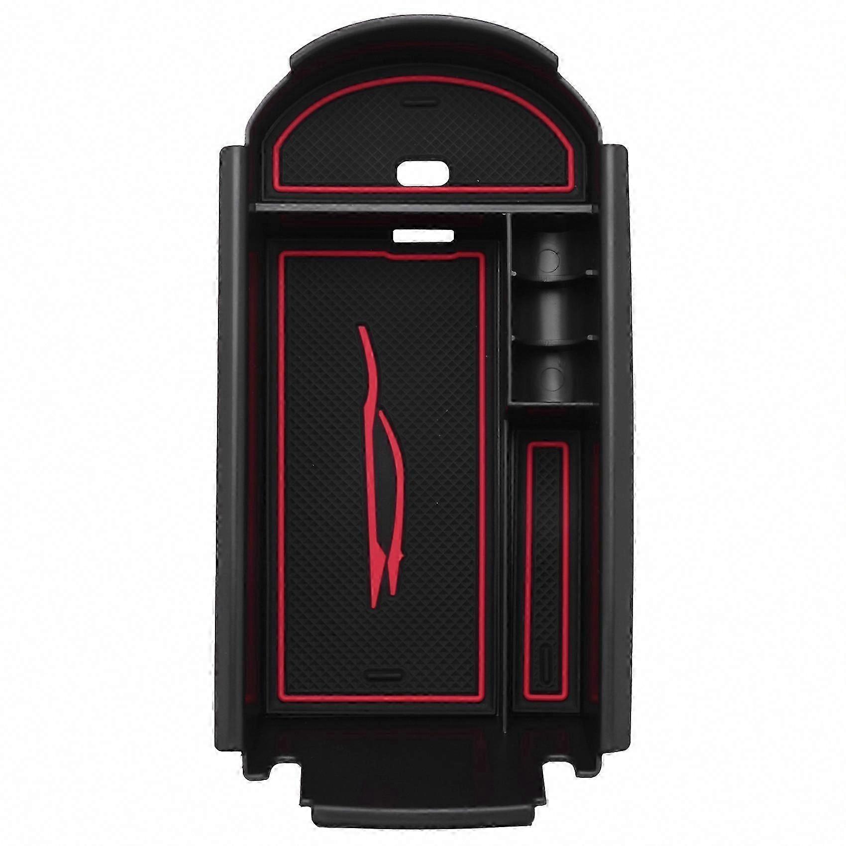 2016-2017-2018 C-Class Plastic Interior Armrest Storage Box Organizer Tray Case in Black+Red