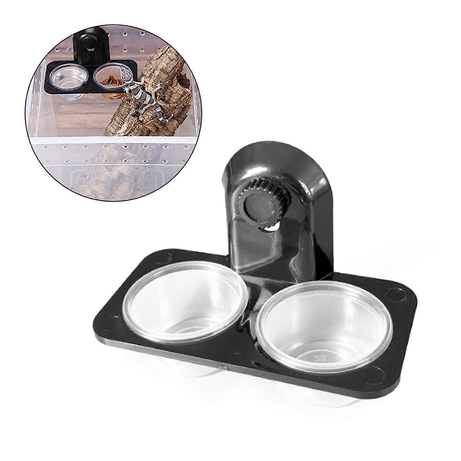 Reptile Water Food Bowl for Small Geckos - Screw Type Feeder Ledge with Food Cup for Reptile Feeding