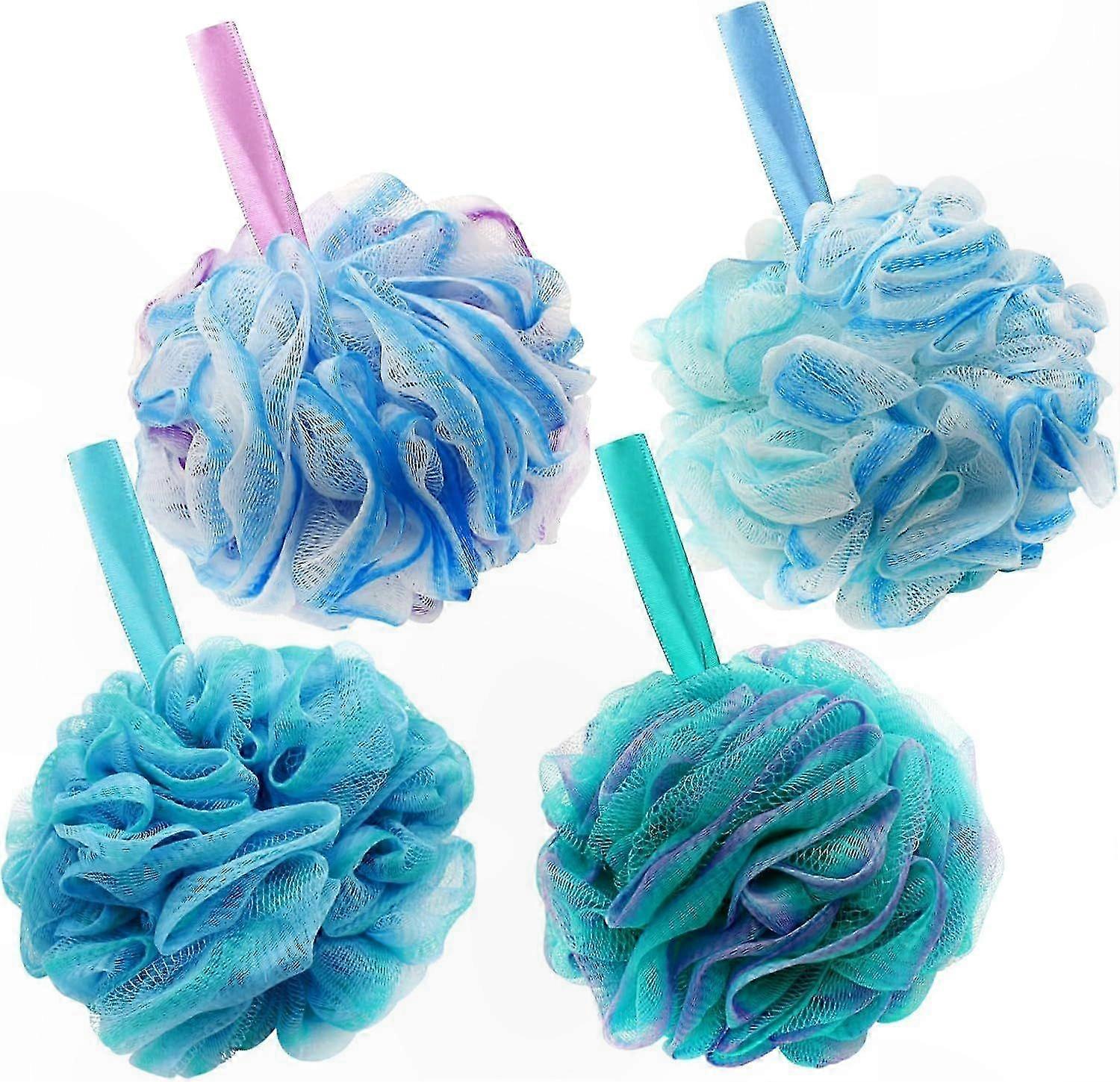 Big Bath Sponge Set 4PCS Mesh Exfoliating Shower Puff for Cleaning 75g Each Soft Body Scrubber for Spa Quality Cleansing