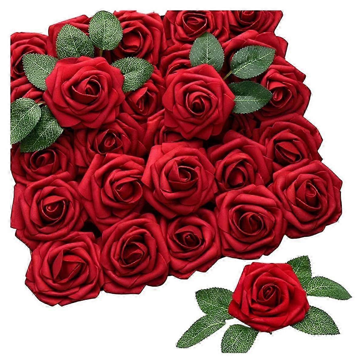 25PCS Artificial Roses Flowers Artificial Looking Roses Wedding Bouquets Centerpieces Bridal Shower Party Home Decor,D
