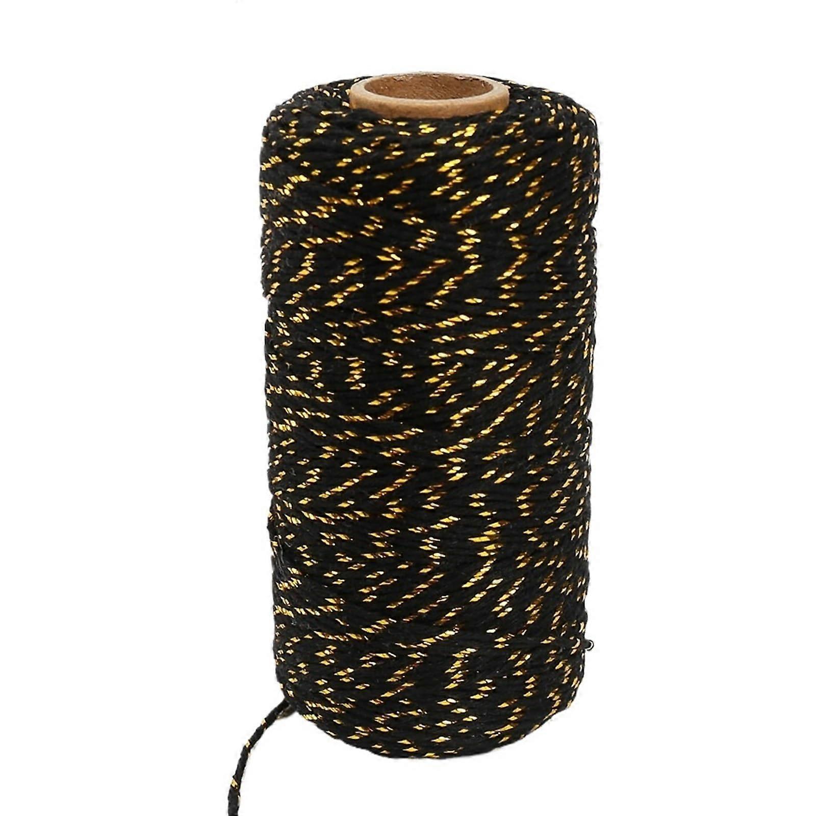 Twine String Glitter Cotton Cord 100m X 2mm Macrame String For Home Decor, Gift Wrapping Adds Sparkle Color Black Gold
