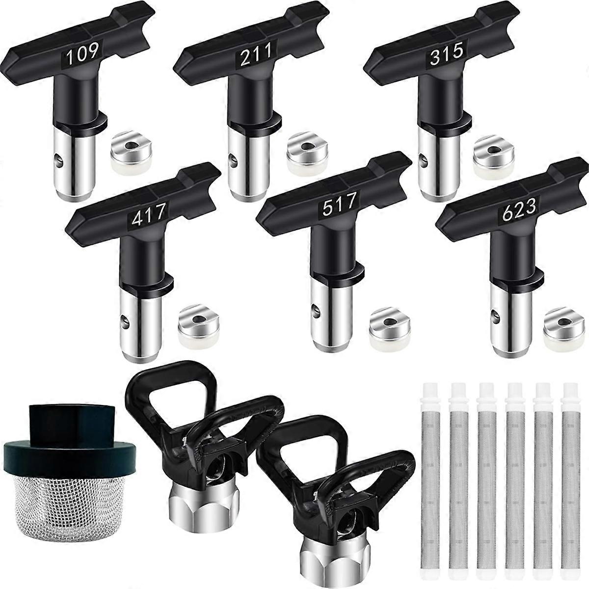 15 Pieces Paint Set, 6 Reversible Tips, 6 Airless Paint Filter,1 Inlet Strainer and 2Pcs Nozzle Tip Guards