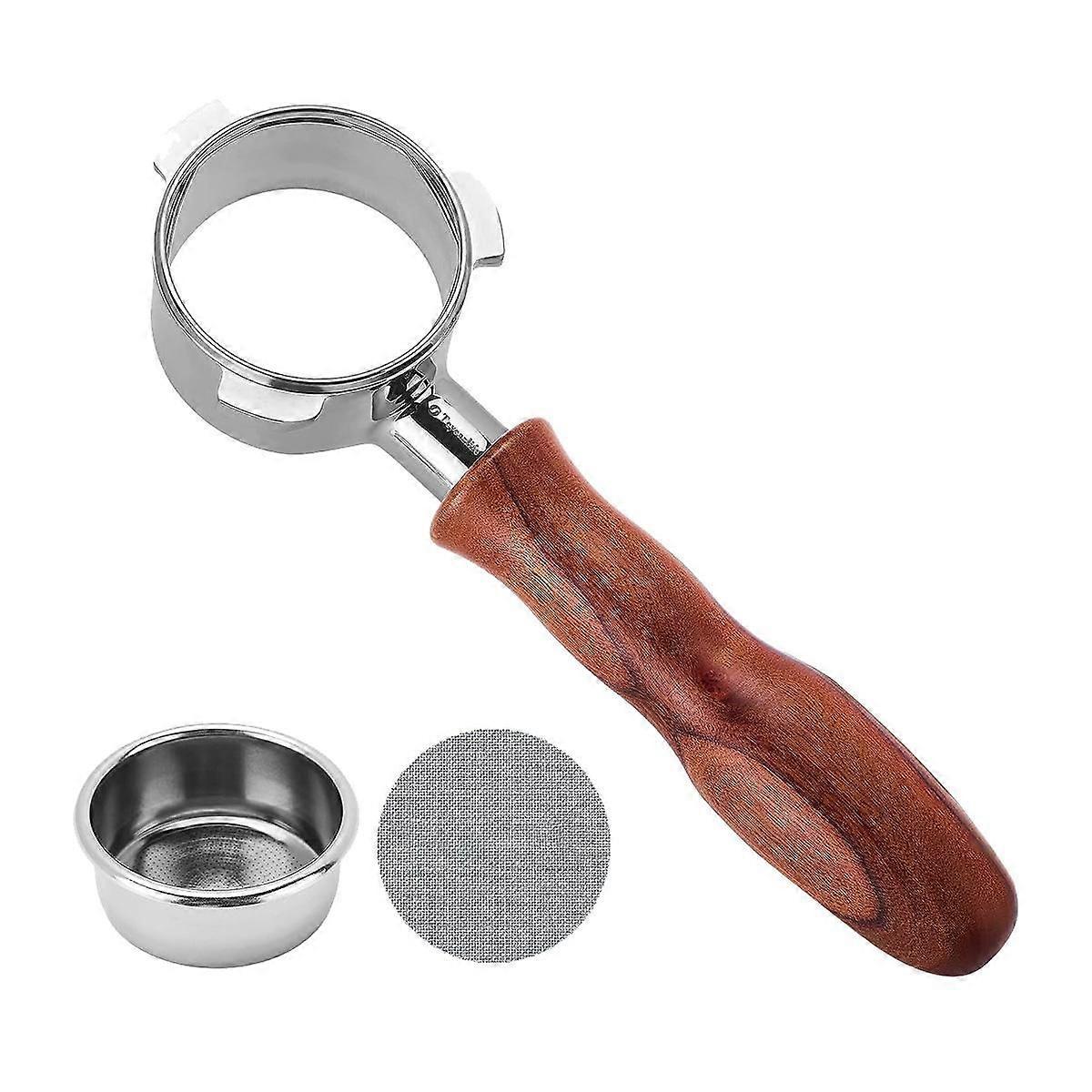 Porte-filtre sans fond de 54 mm, remplacement pour porte-filtre, fabriqué en acier inoxydable et bois massif.
