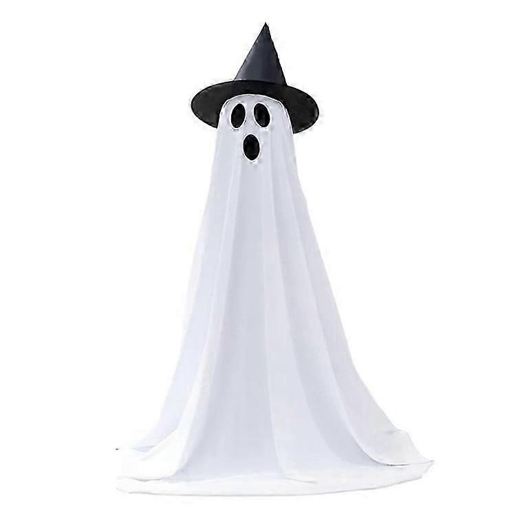 Halloween Outdoor Ghost Decoration with String Lights, Adjustable Height for Front Door, Porch, and Yard
